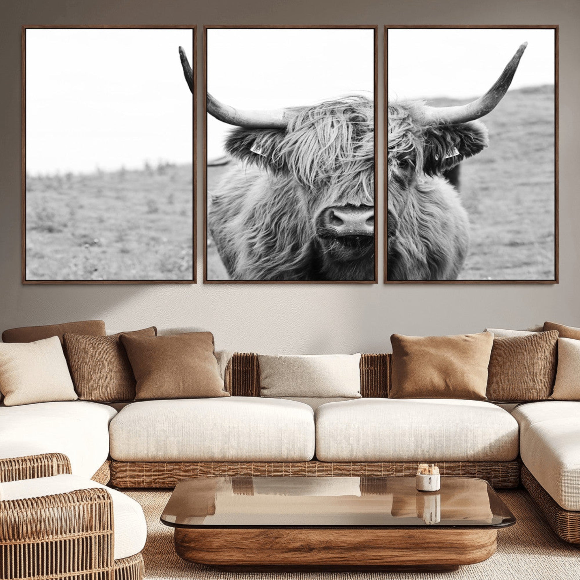 16248-MGV-CV-36X24-Newfoundland Cow Art Wall Art, Black White Cow Art Wall Art Canvas Print