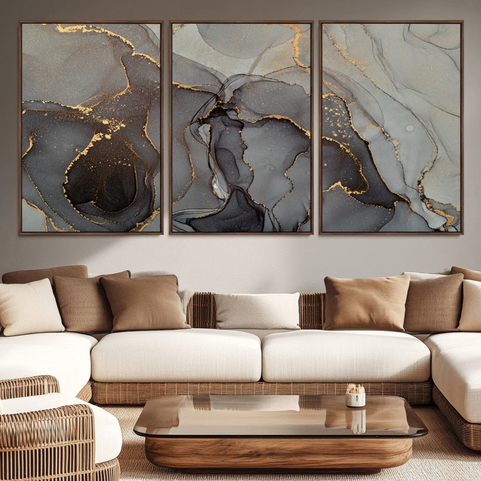16762-MGV-CV-36X24-Gray Marble Fluid Wall Art – Modern Abstract Canvas Print with Elegant Flowing Patterns, Minimalist Luxury Decor for Living Room, Office, or Bedroom