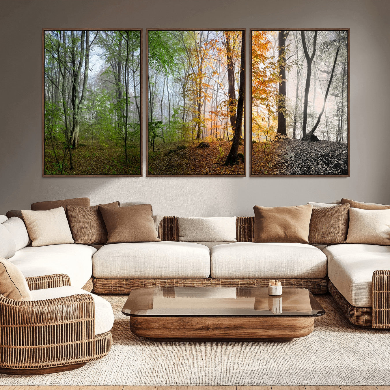 -Four Seasons Wall Art Forest Canvas Print – Triptych Seasonal Nature Print – Landscape Decor for