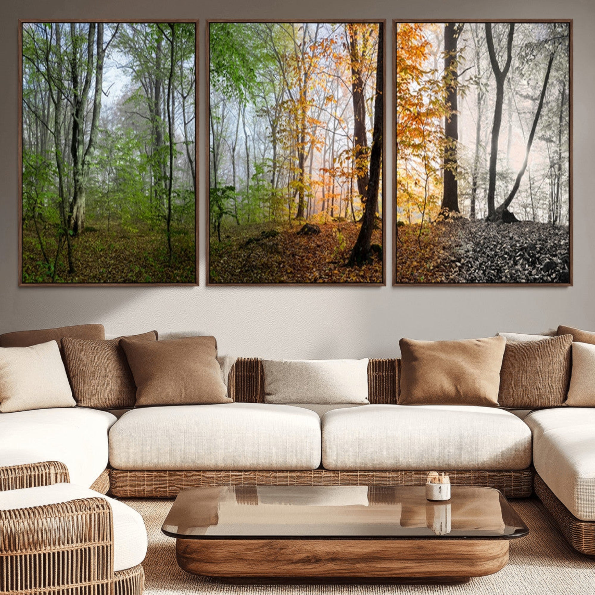 95317-MGV-CV-36X24-Four Seasons Wall Art Forest Canvas Print – Triptych Seasonal Nature Print – Landscape Decor for
