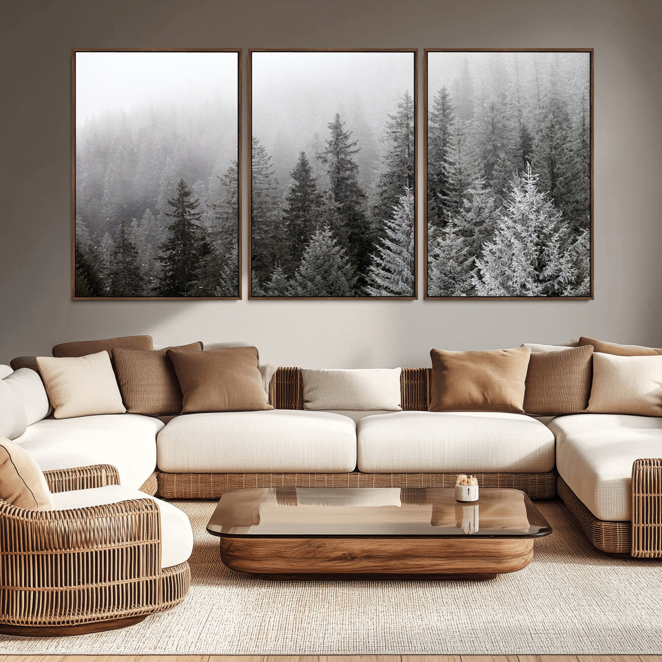-Big Foggy Forest and Misty Trees Forest Wall Art Canvas Print