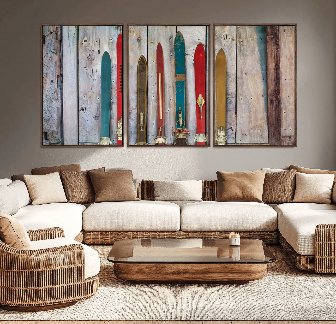 30640-MGV-CV-36X24-Vintage Wooden Weathered Ski's in Front of an Old Barn Wall Art Canvas Print for Farmhouse, Cabin