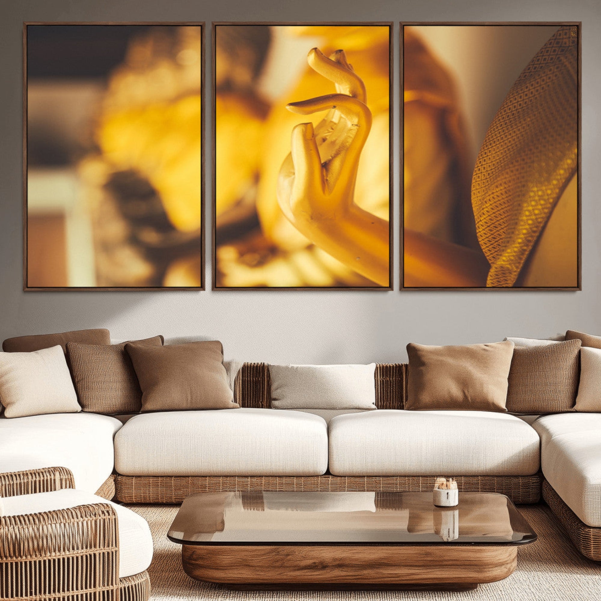 30728-MGV-CV-36X24-Gold Buddha Statue Hands Wall Art Canvas Print