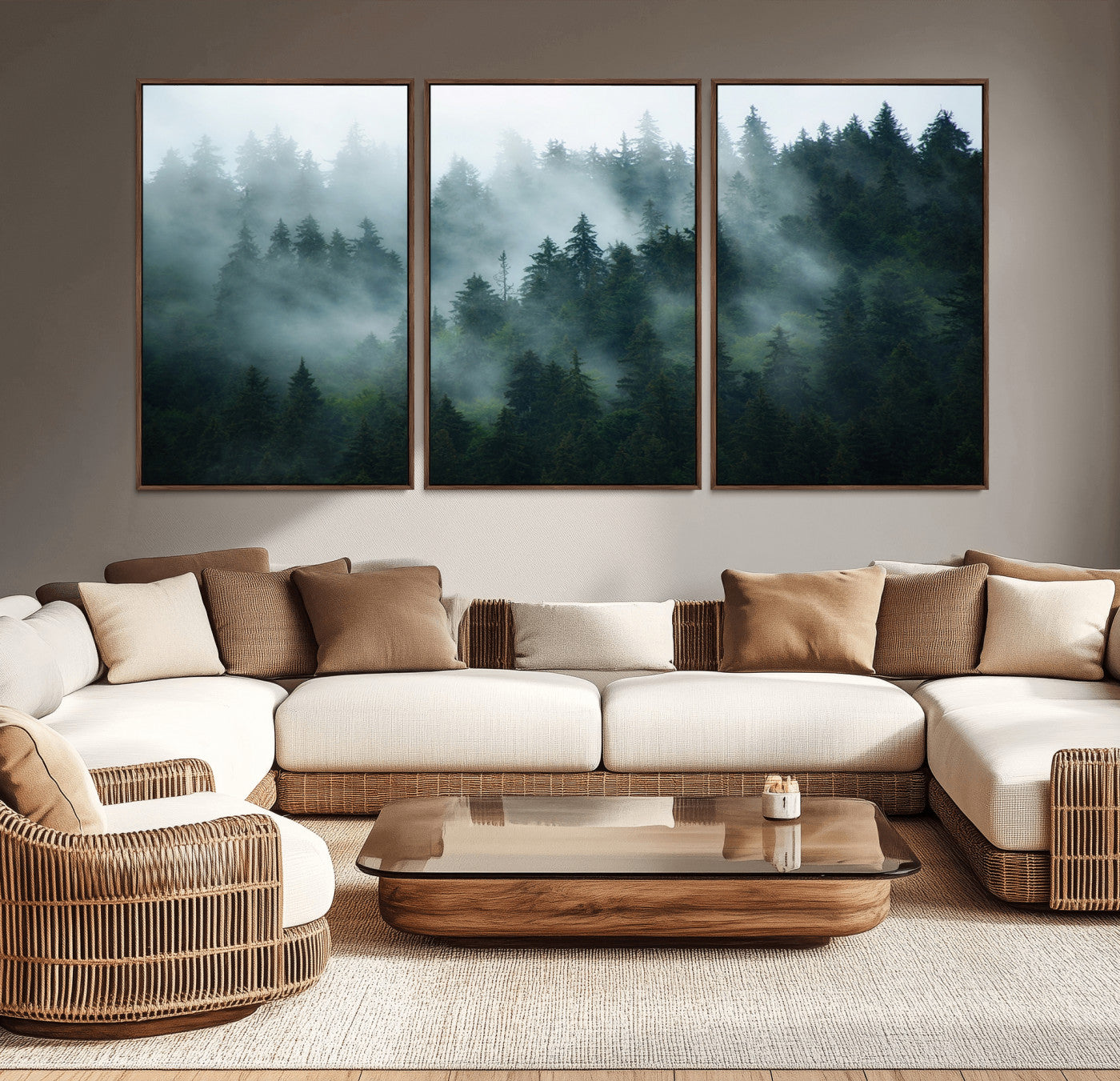 -Misty Forest Wall Art – Serene Green Landscape Canvas Print, Nature-Inspired Woodland Decor for Living Room or Office
