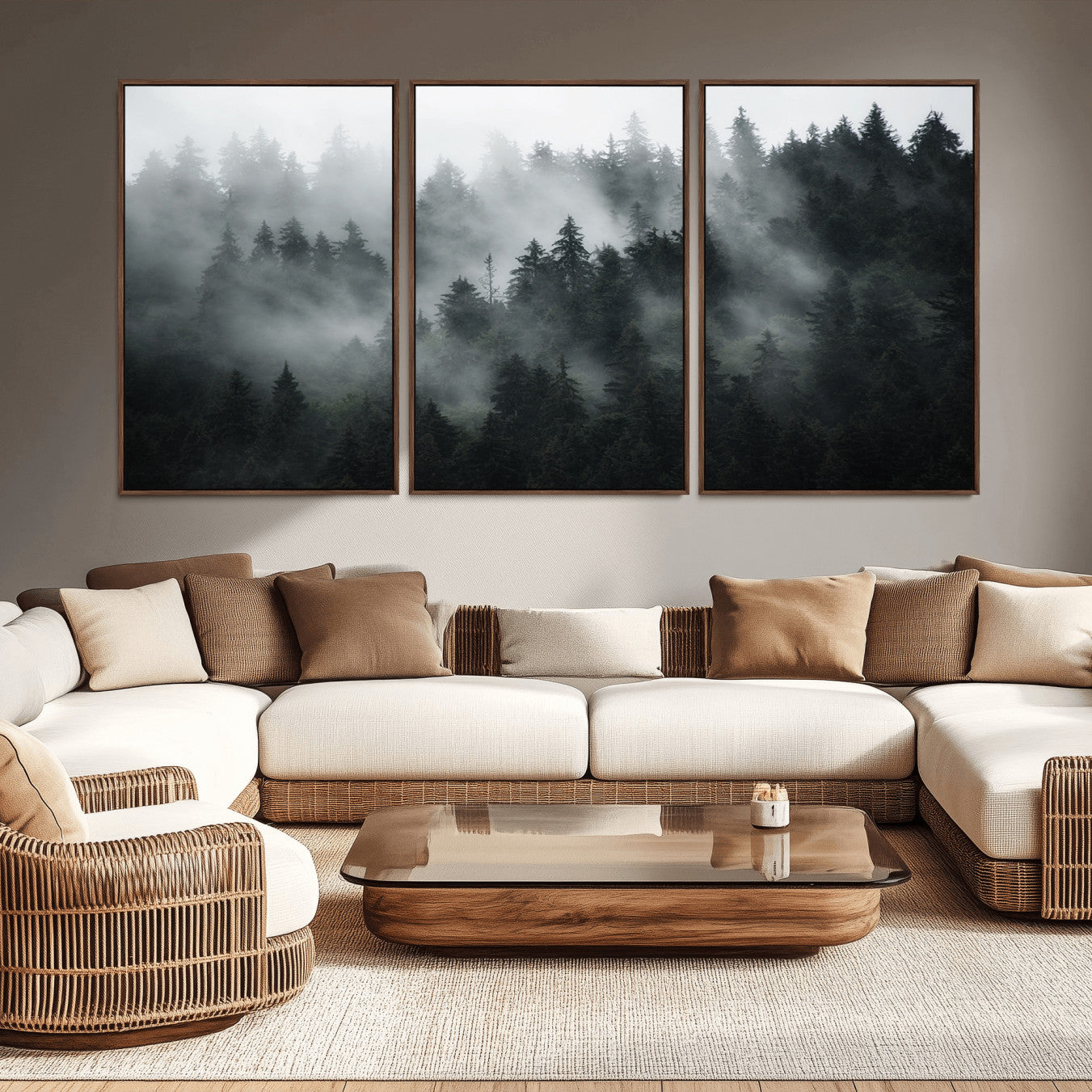 52359-MGV-CV-36X24-Foggy Forest Wall Art Canvas Print | 3 Panel Large Misty Landscape for Dining Room, Office, or