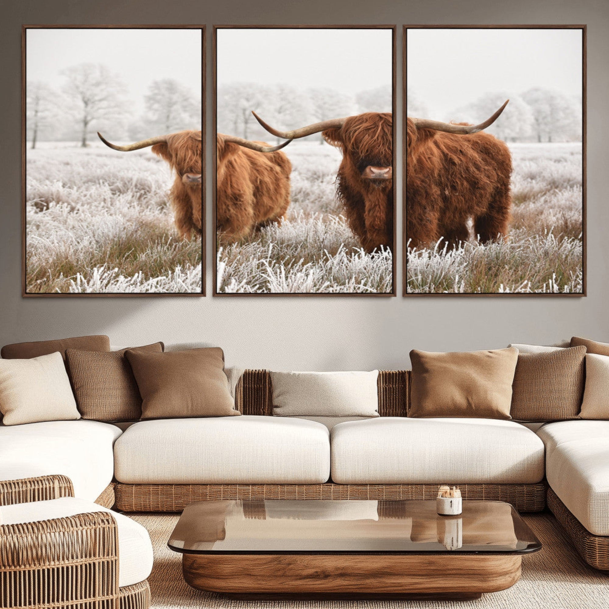 60379-MGV-CV-36X24-Longhorn Cattle Wall Art Canvas Print, Framed Farmhouse Style Art Picture Print, Rustic Cow Perfect Rustic Farmhouse Decor Artwork