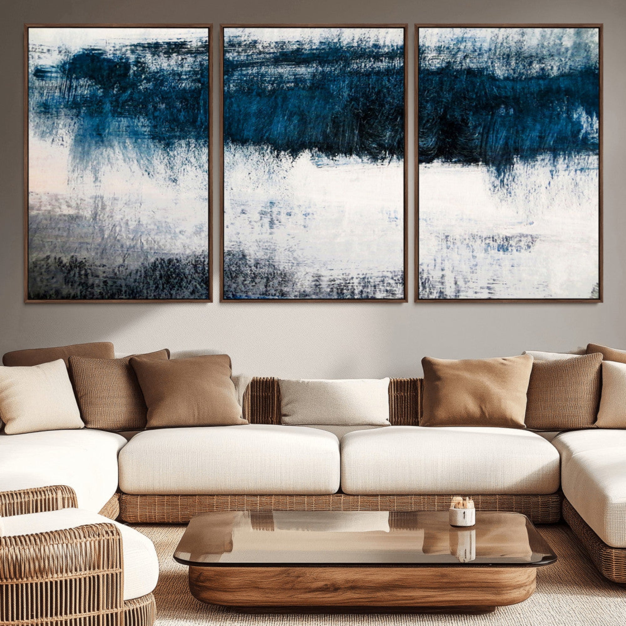 38954-MGV-CV-36X24-Abstract Blue and White Canvas Art | Large Wall Art for Modern Living Room Decor | Minimalist