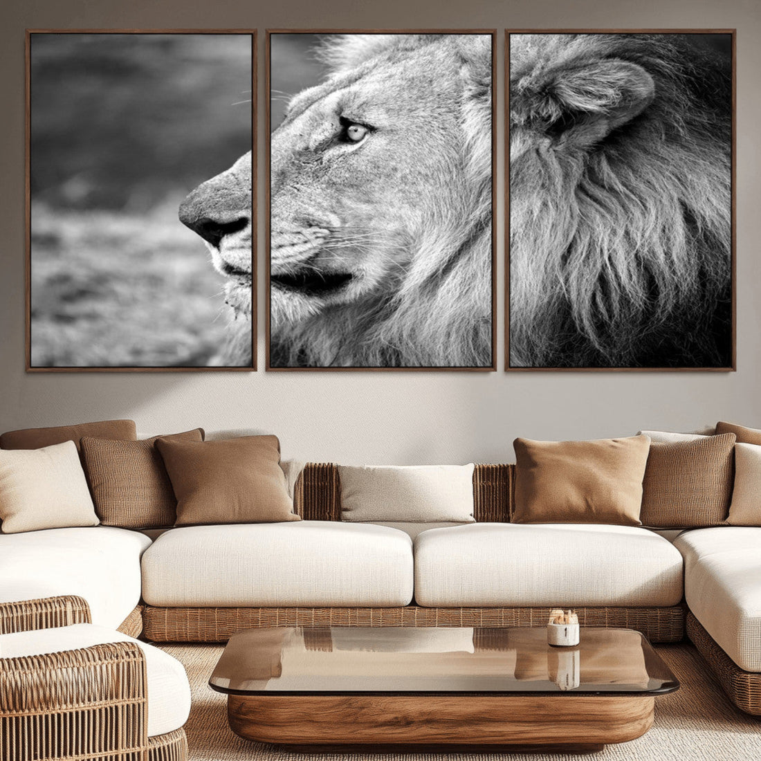 Lion Wall Art Canvas Print | Framed Majestic Wildlife Portrait