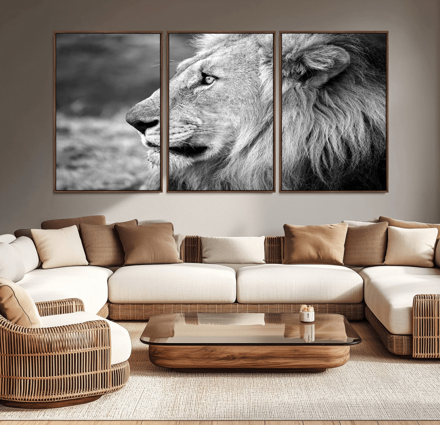 60973-MGV-CV-36X24-African Lion Wall Art Canvas Print – Majestic Wildlife Portrait Artwork for Home, Office, Living Room, Guest Room