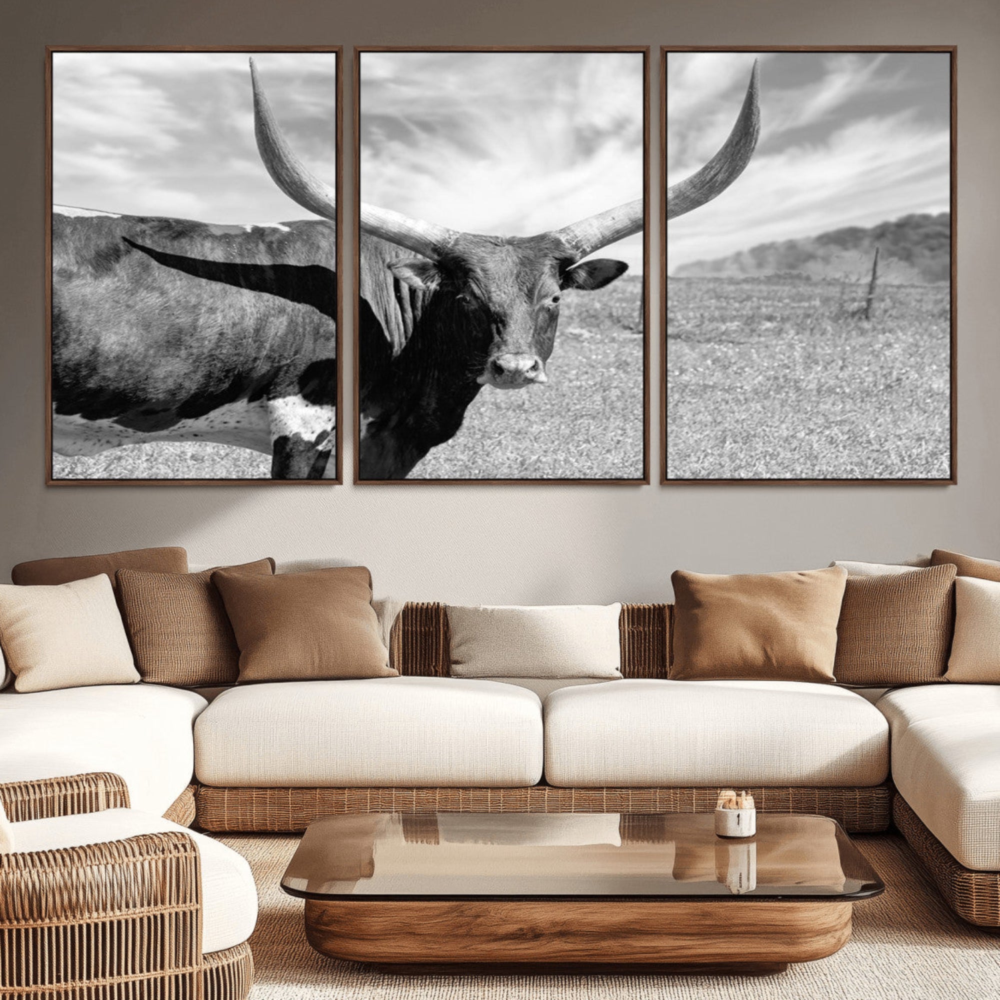 30017-MGV-CV-36X24-Longhorn Wall Art Canvas Print, Framed Ranch Wall Art Canvas Print