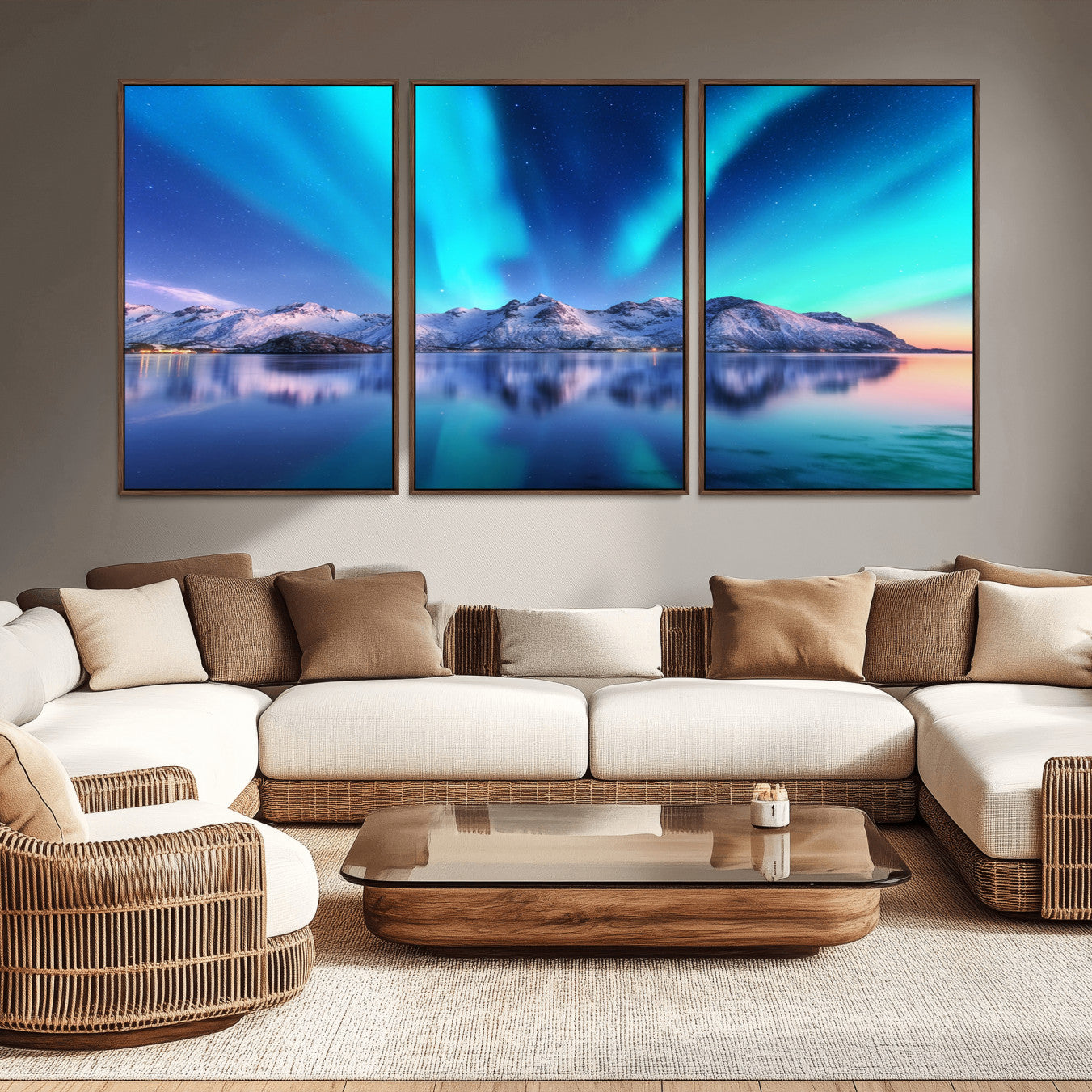 -Northern Lights above Mountain Wall Art, Northern Lights Wall Art Canvas Print