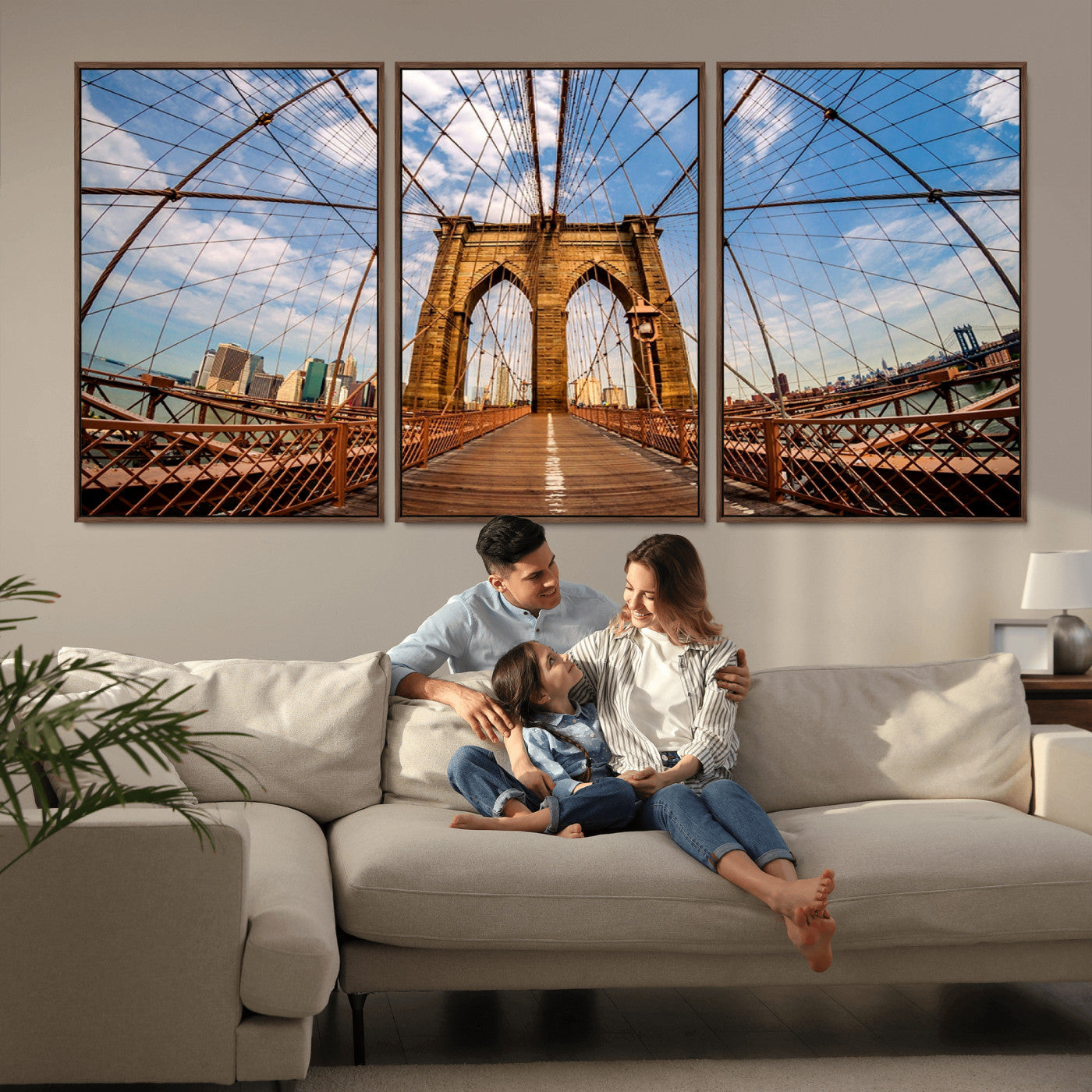 44467-MGV-FC-60X30-3P_Walnut-Brooklyn Bridge Manhattan Wall Art Canvas Print