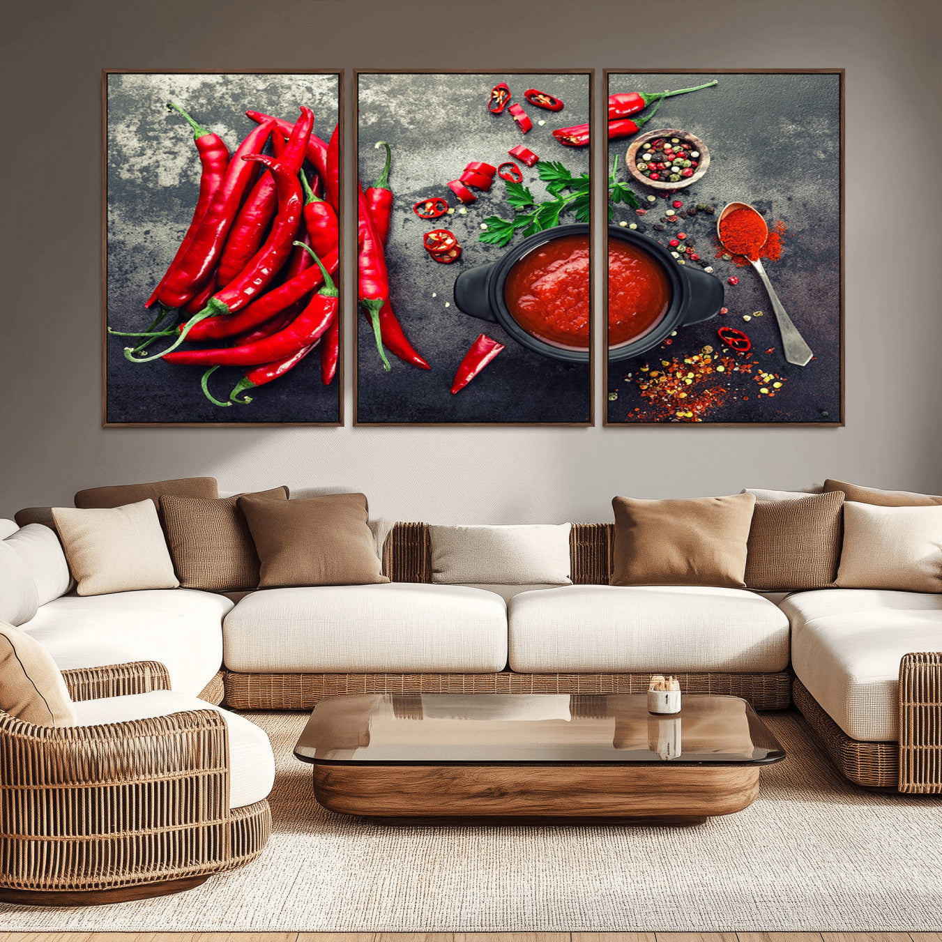 -Red Chili Peppers Wall Art Kitchen Artwork Canvas Print
