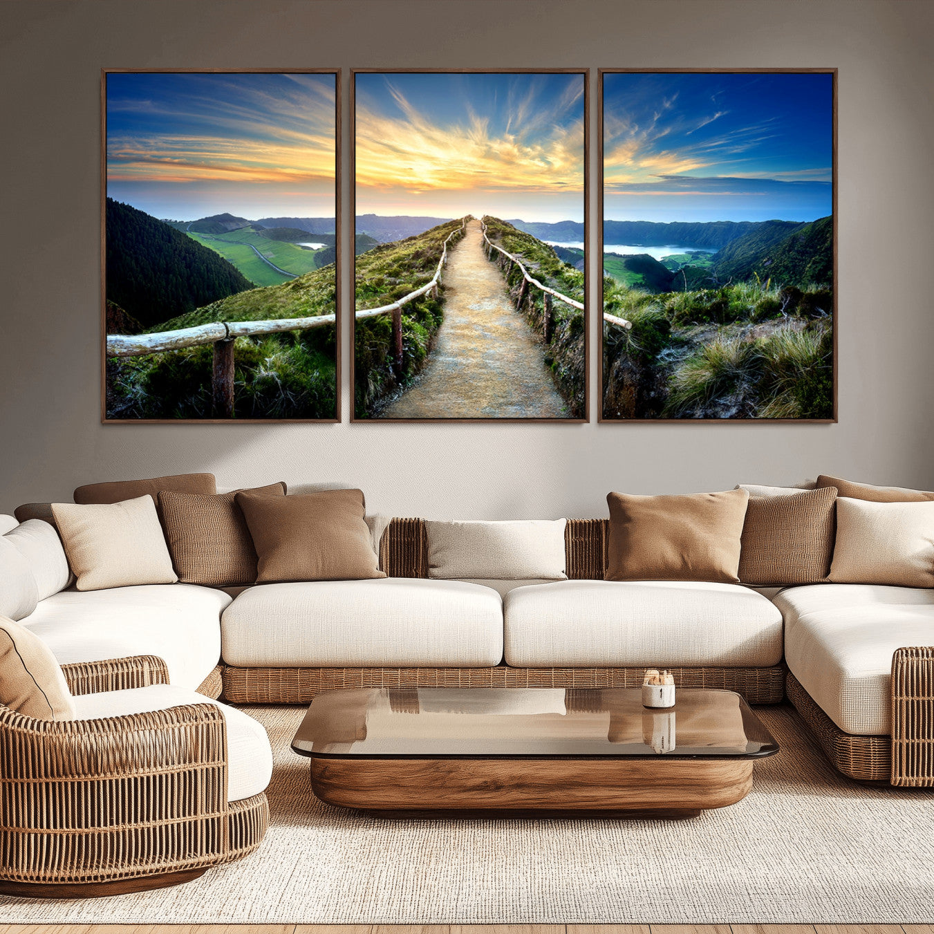 -Mountain and Sunset Wall Art Canvas Print