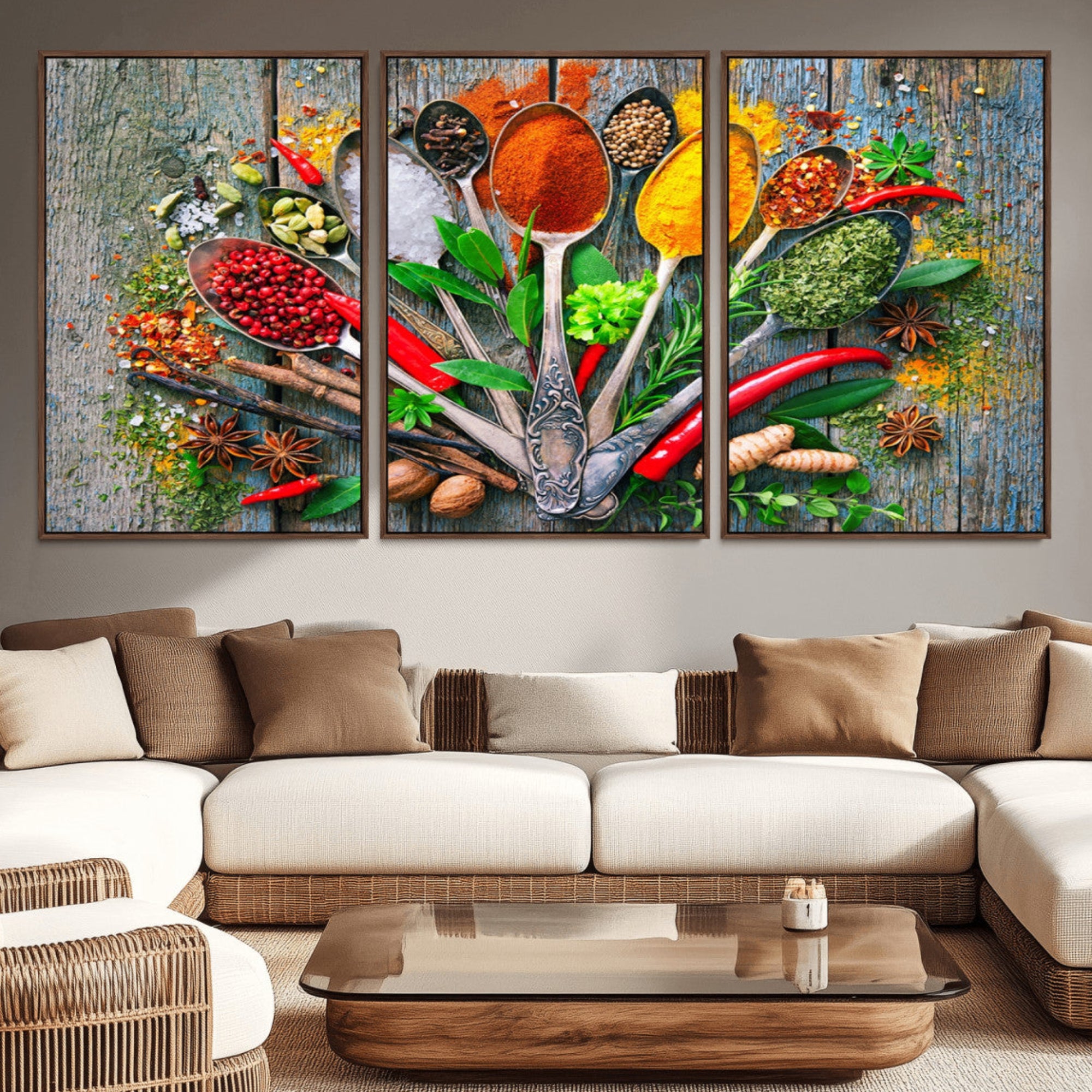 20619-MGV-CV-36X24-Spoonful of Spices Cooking Wall Art Canvas Print - Vibrant Kitchen Decor Triptych – Culinary Art
