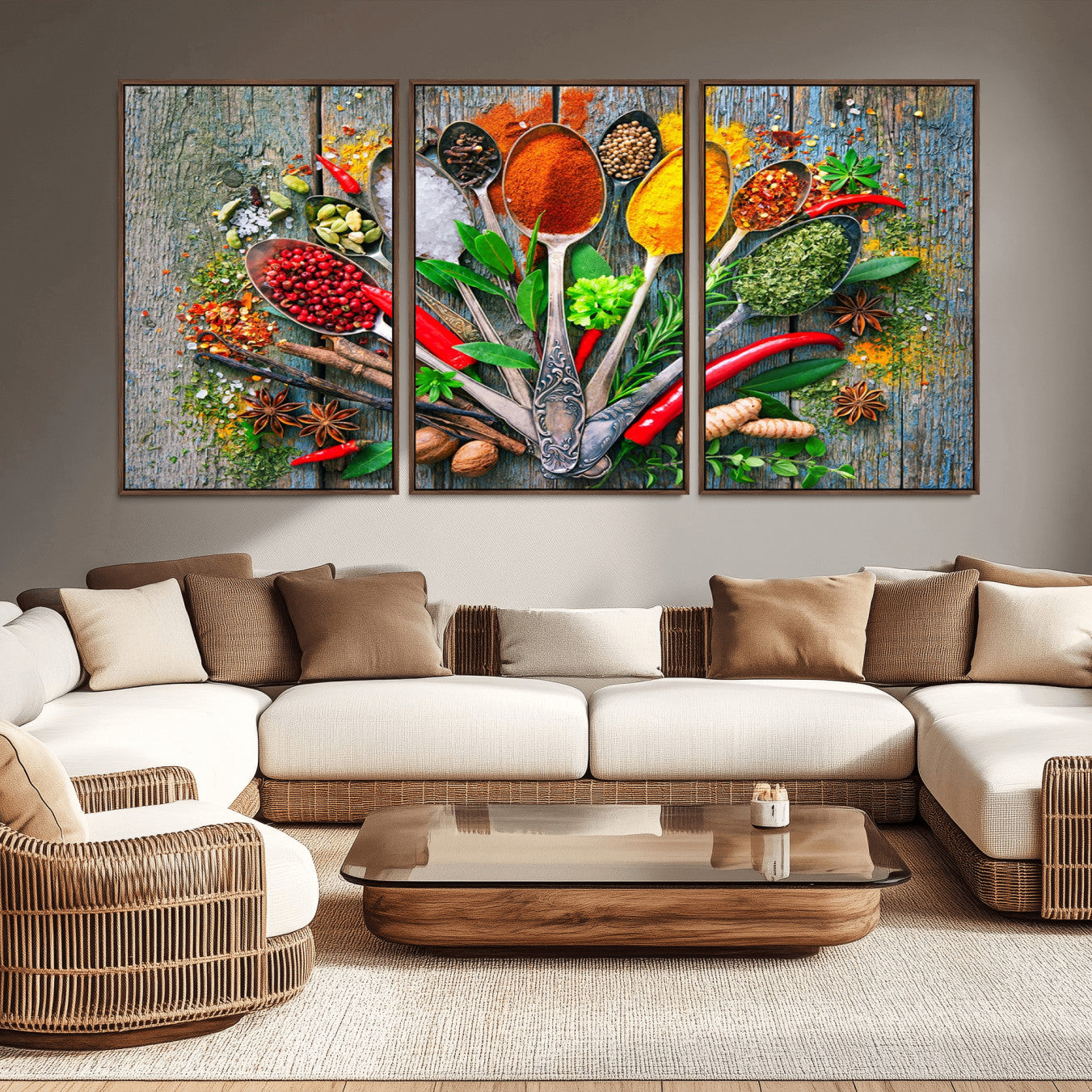 -Kitchen Wall Art Print - Spoonful of Spices Cooking Wall Art Canvas Print - Vibrant Kitchen Decor