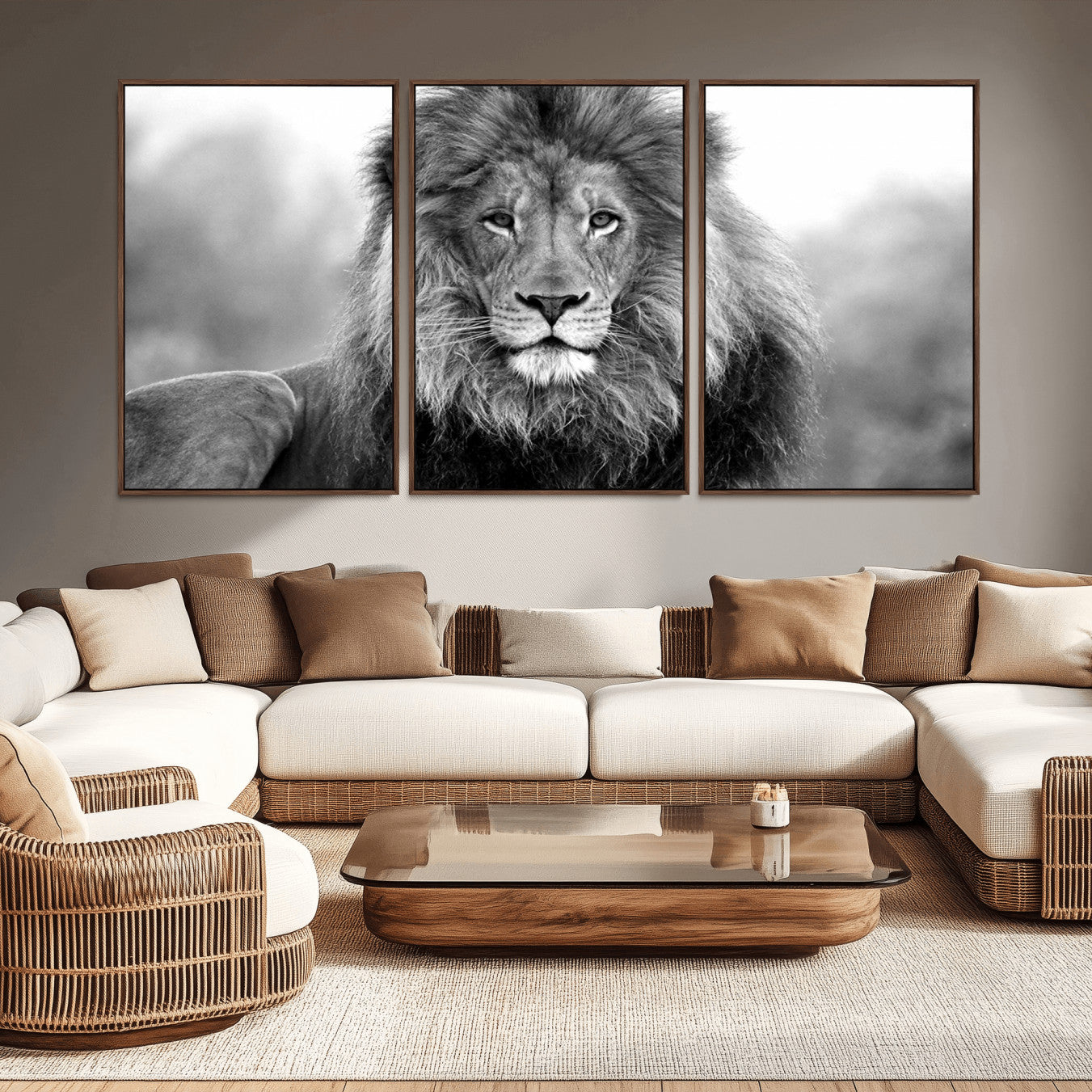 -Black and White Lion Canvas Wall Art – Animal Print Artwork for Home, Office, Living Room, Guest Room