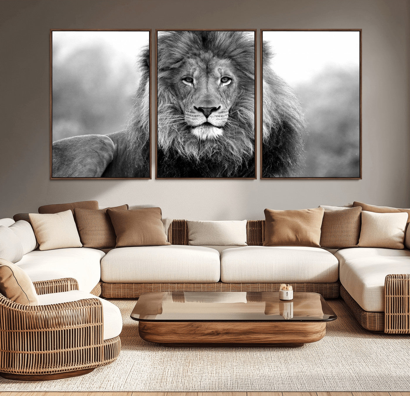 -Black and White Lion Canvas Wall Art – Animal Print Artwork for Home, Office, Living Room, Guest Room
