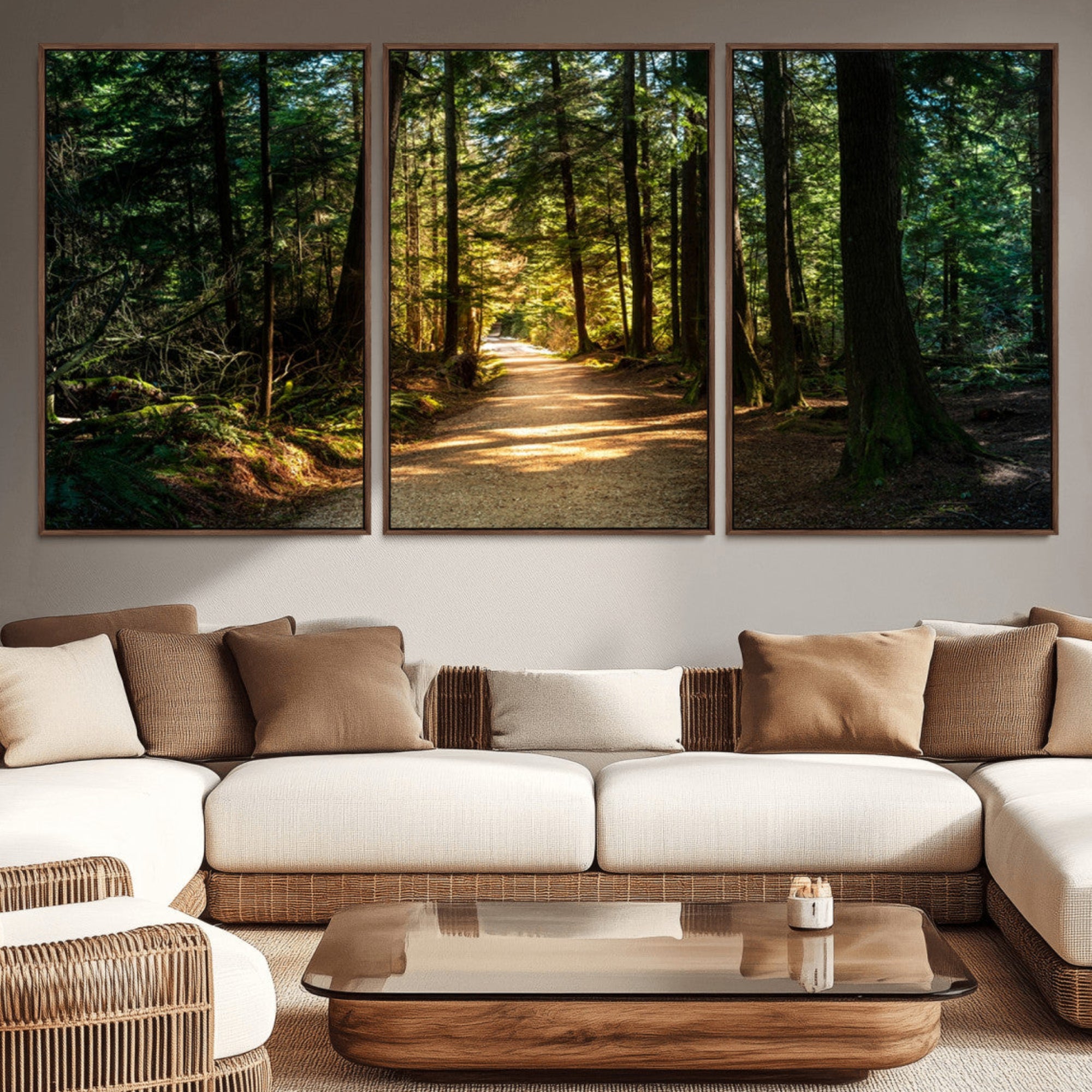 51762-MGV-CV-36X24-Sunlit Forest Pathway Canvas Print | 3 Panel Large Nature Wall Art for Living Room, Office, or