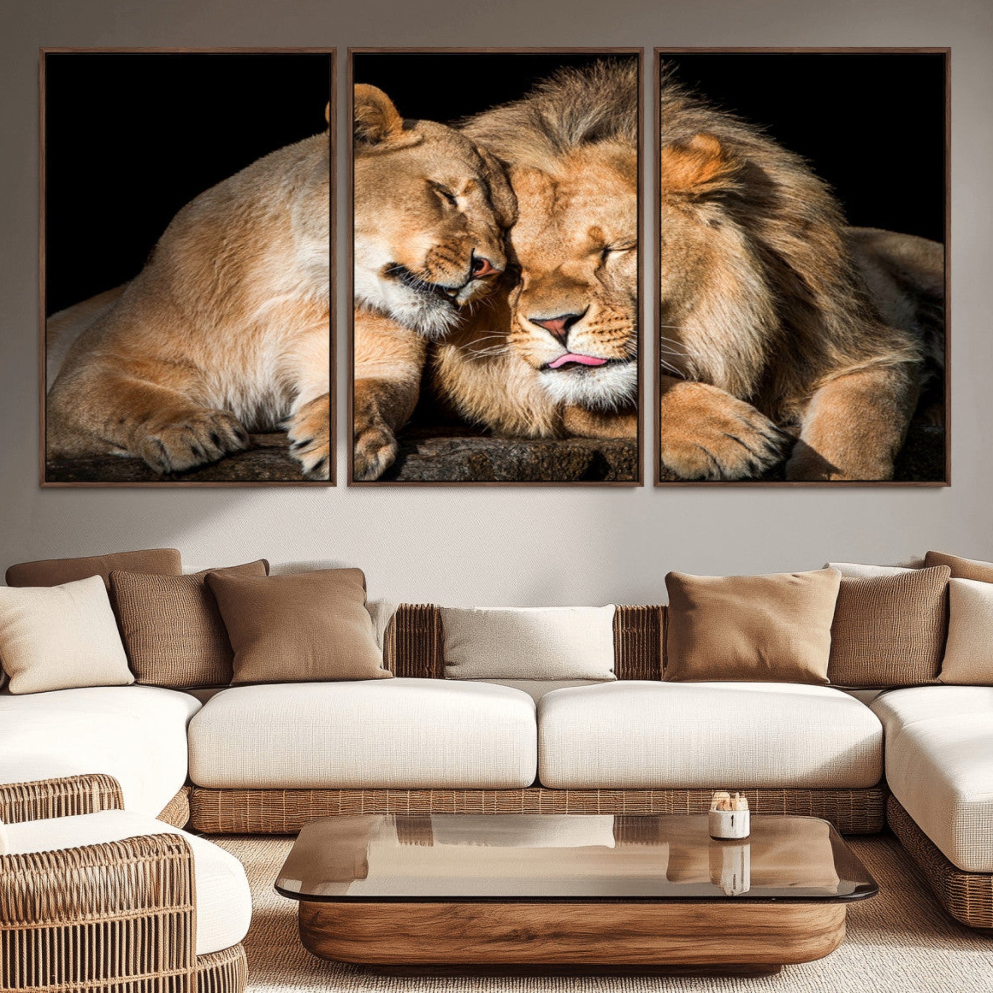 33694-MGV-CV-36X24-Lion and Lioness Wall Art Canvas Print – Framed African Wildlife Animal-Themed Artwork for Home, Office, Living Room