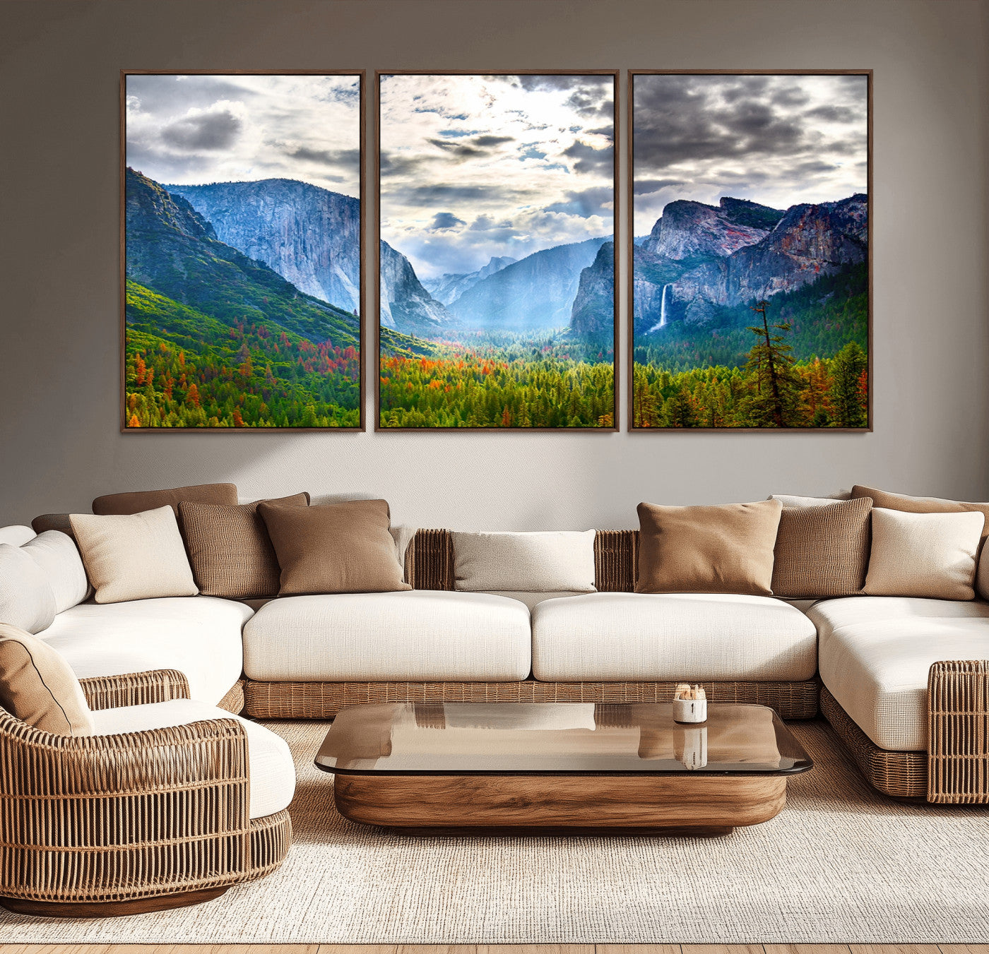 -Yosemite Park Half Dome 3 Panel Canvas Print | Large Giclée Landscape Wall Art for Living Room,
