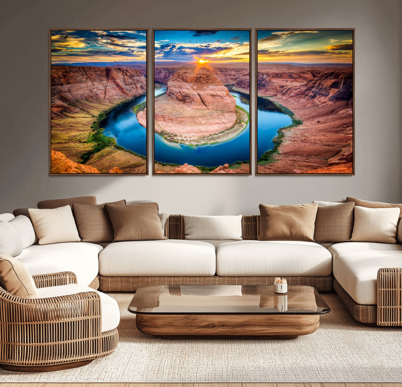 -Sunset on the Horseshoe Bend Grand Canyon, Horseshoe Bend Grand Canyon Canvas Wall Art Print