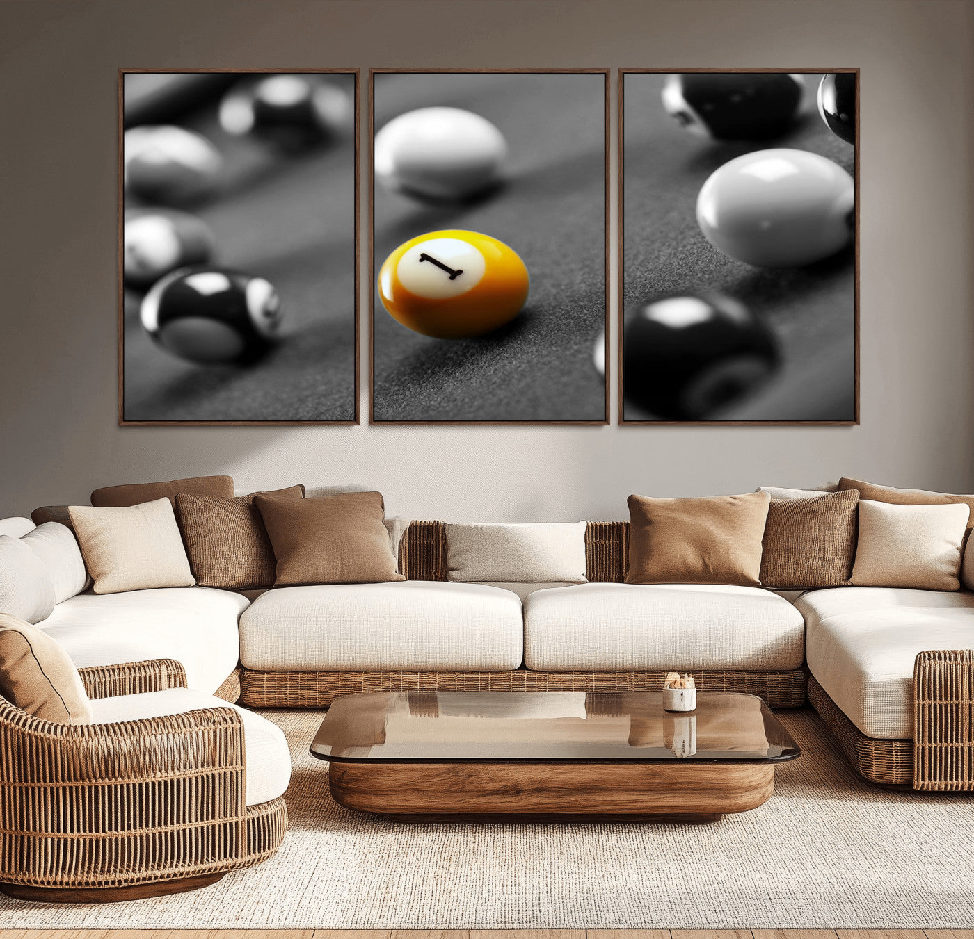 -Wall Art Pool Table and Balls Canvas Print