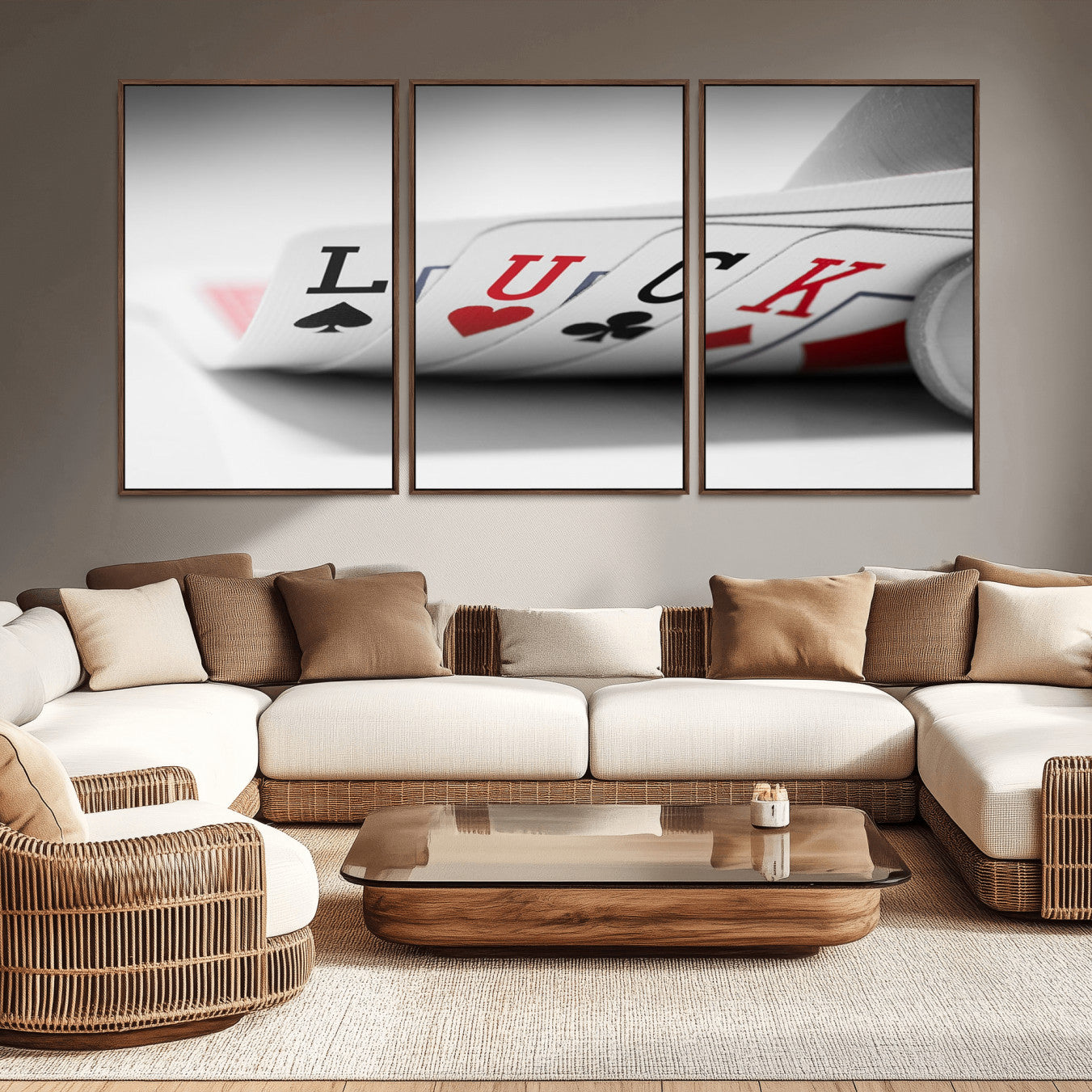 -Framed Luck Poker Cards Canvas – Modern Triptych Wall Art, Ready to Hang for Game Rooms