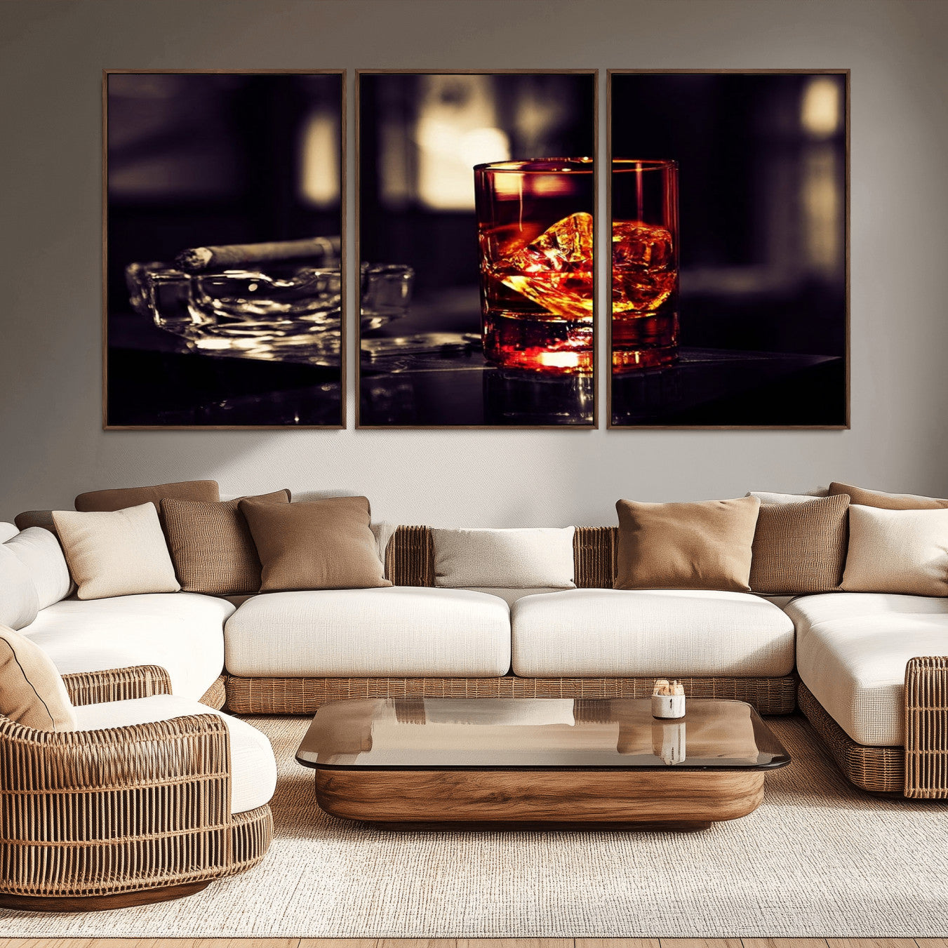 -Whiskey and Cigar Canvas – Luxurious Wall Art for Home or Bar – Glass and Cigar Scene Print Canvas