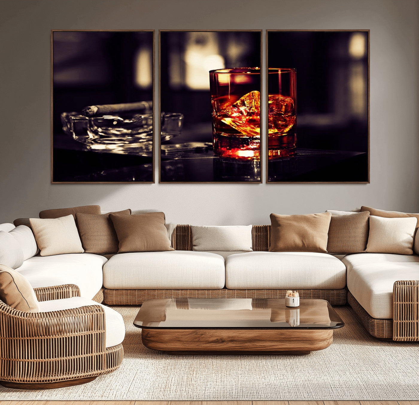 40315-MGV-CV-36X24-Whiskey and Cigar Canvas – Luxurious Wall Art for Home or Bar – Glass and Cigar Scene Print Canvas