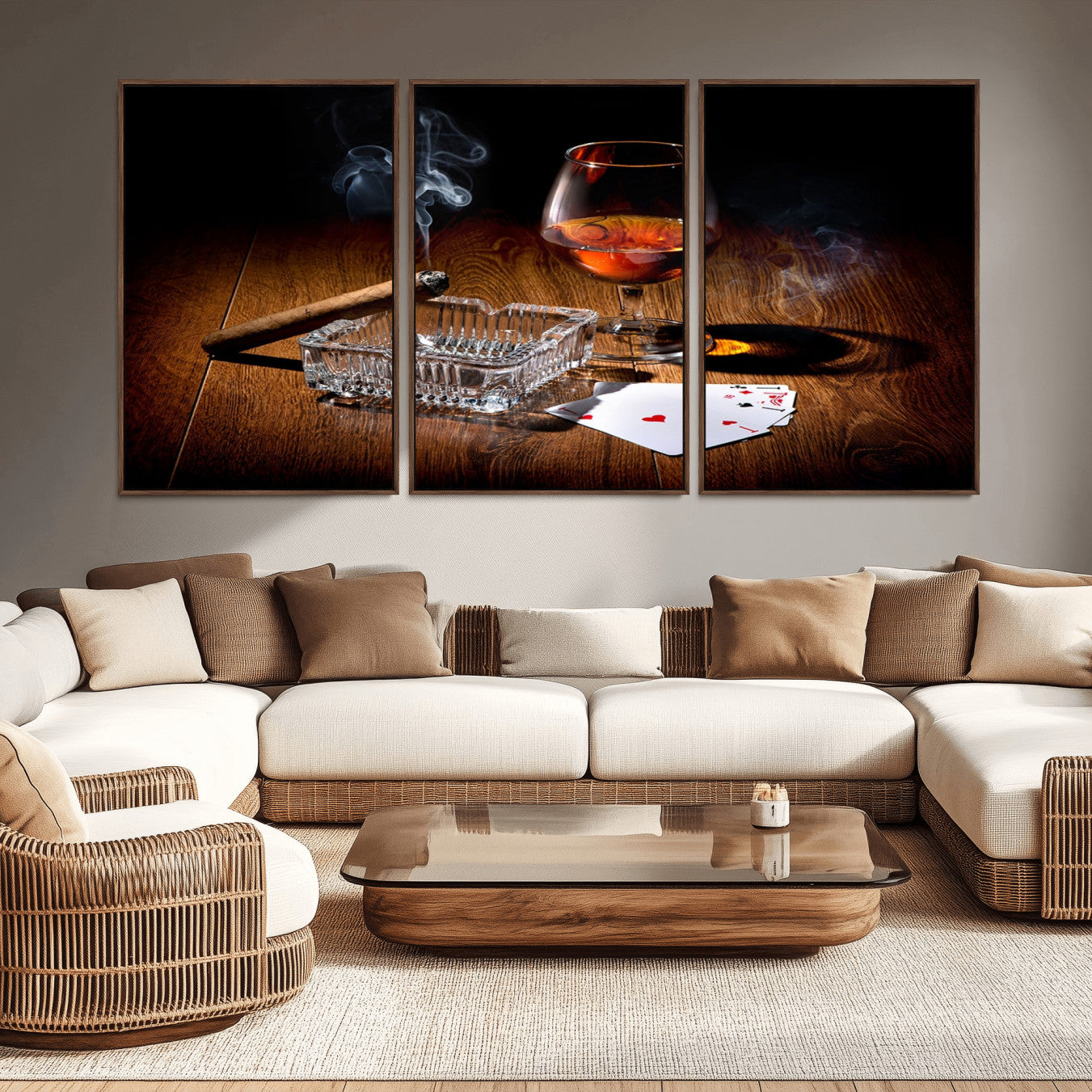 -Whiskey Cigar Wall Art Canvas Print Kitchen Wall
