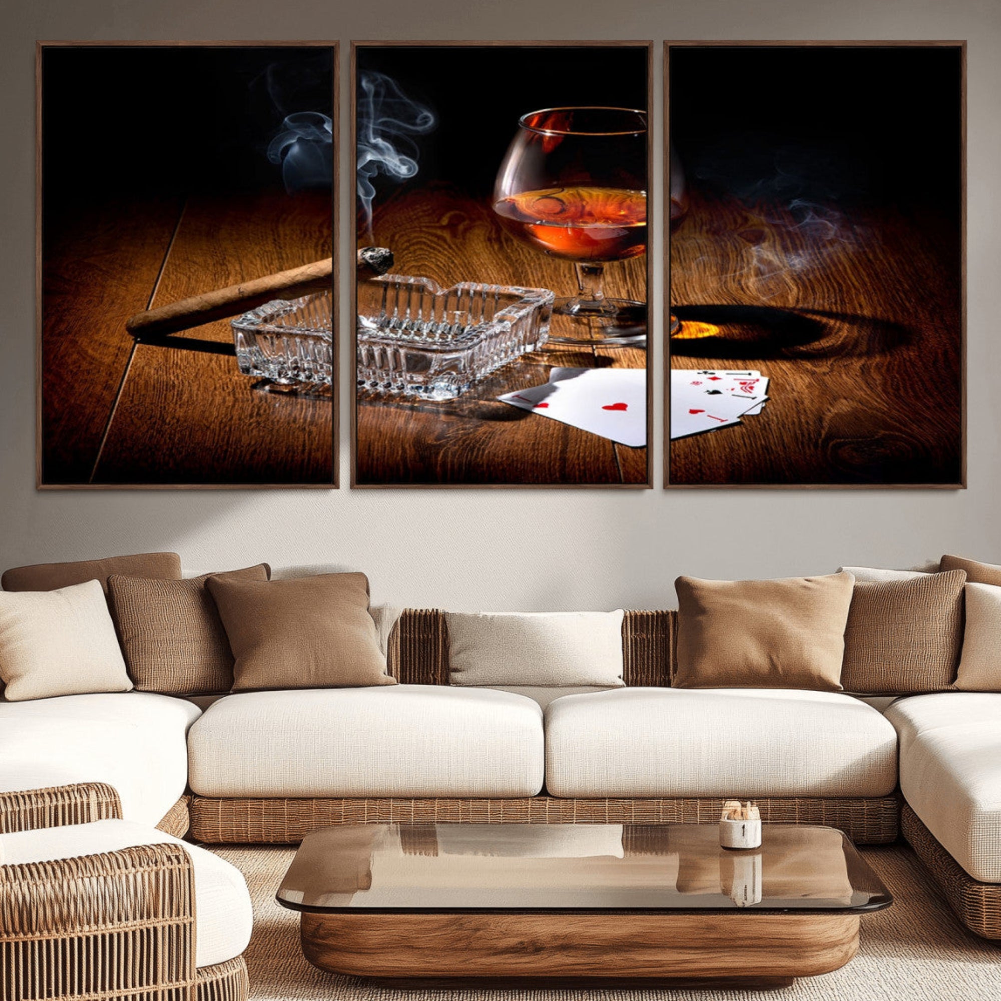 65720-MGV-CV-36X24-Whiskey Cigar Wall Art Canvas Print Kitchen Wall