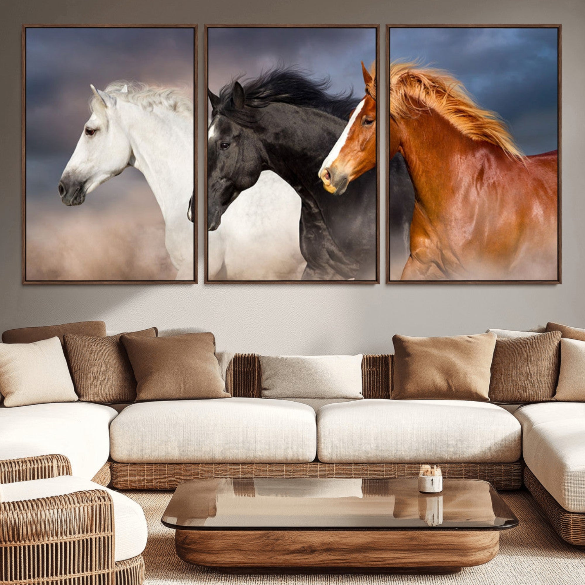 51754-MGV-CV-36X24-Animal Wall Art Three Horses Farmhouse Art Canvas, Framed Three Horses Canvas Print