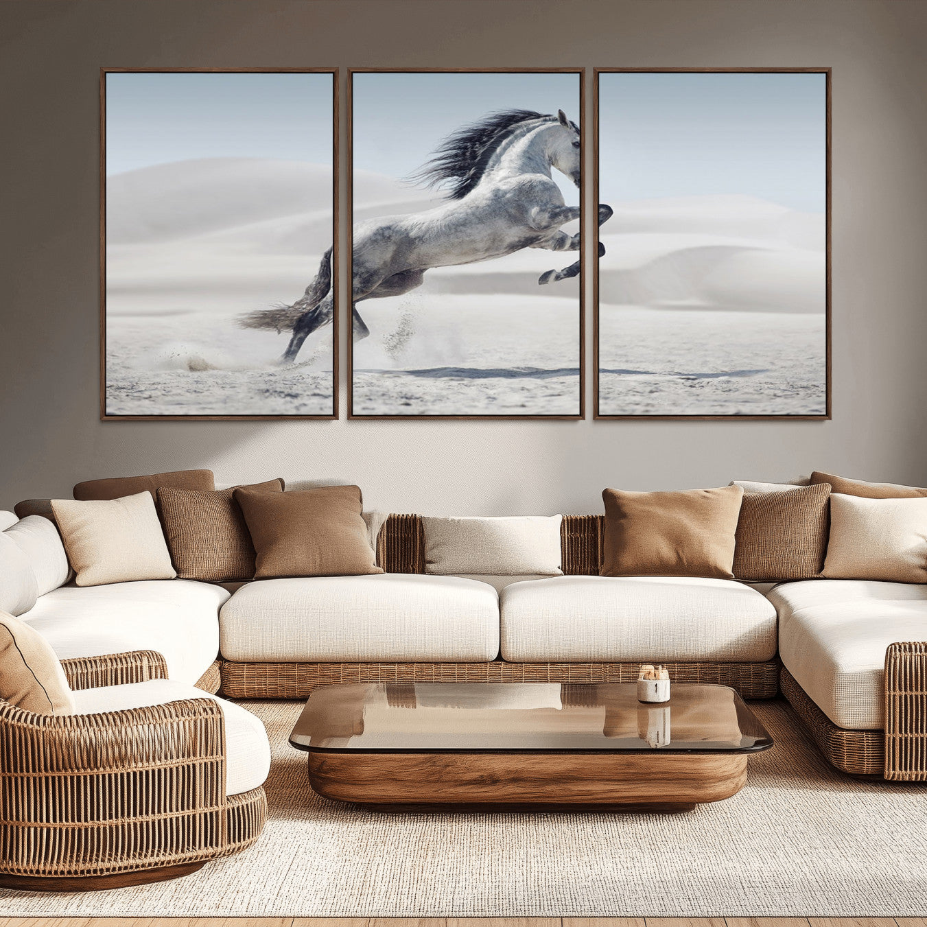 -Prancing Horse Desert Large Wall Art Canvas Print – Majestic Horse Animal Artwork for Home, Office, Living Room