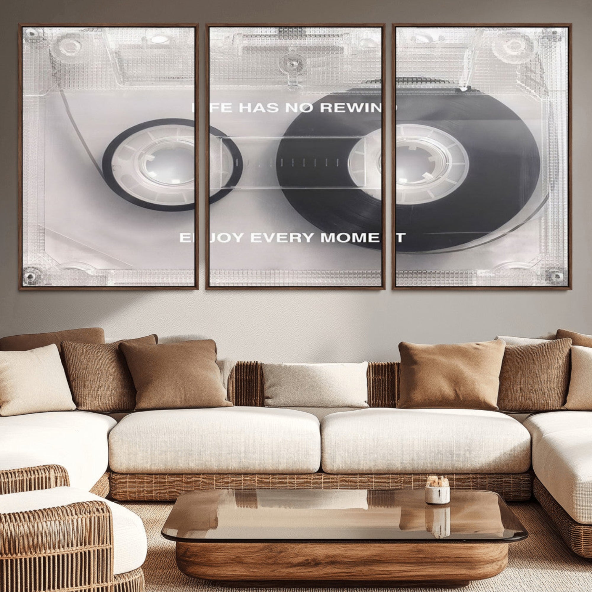 54028-MGV-CV-36X24-Vintage Cassette Tape Canvas Wall Art - Inspirational 'Life Has No Rewind' Quote, Retro Music Decor