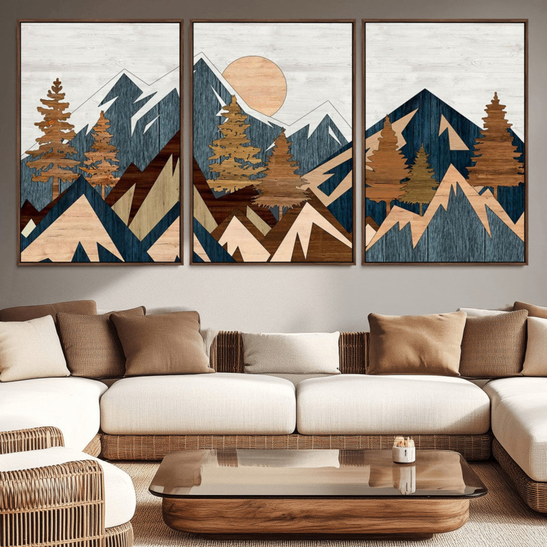 Abstract Wood Panel Effect Mountain Range Wall Art Canvas Print