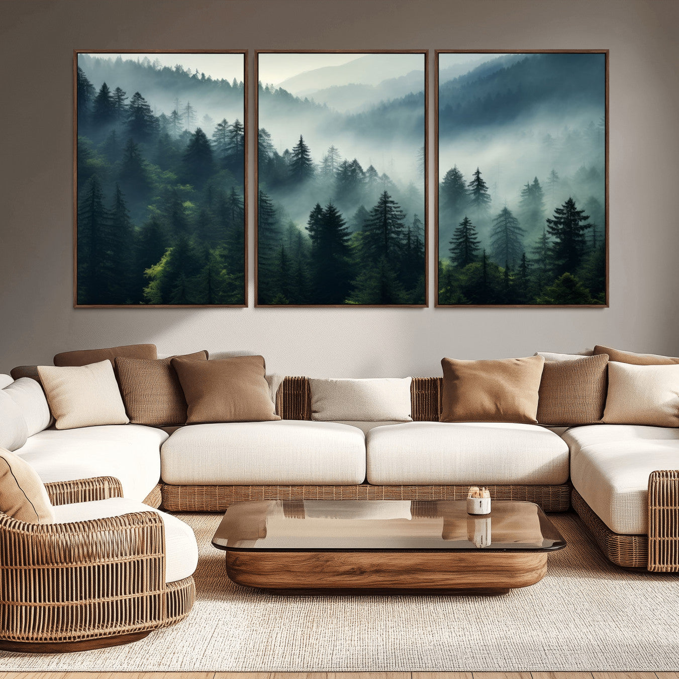 -Captivating Misty Forest Wall Art Premium Canvas Print a Foggy and Serene Atmosphere Art