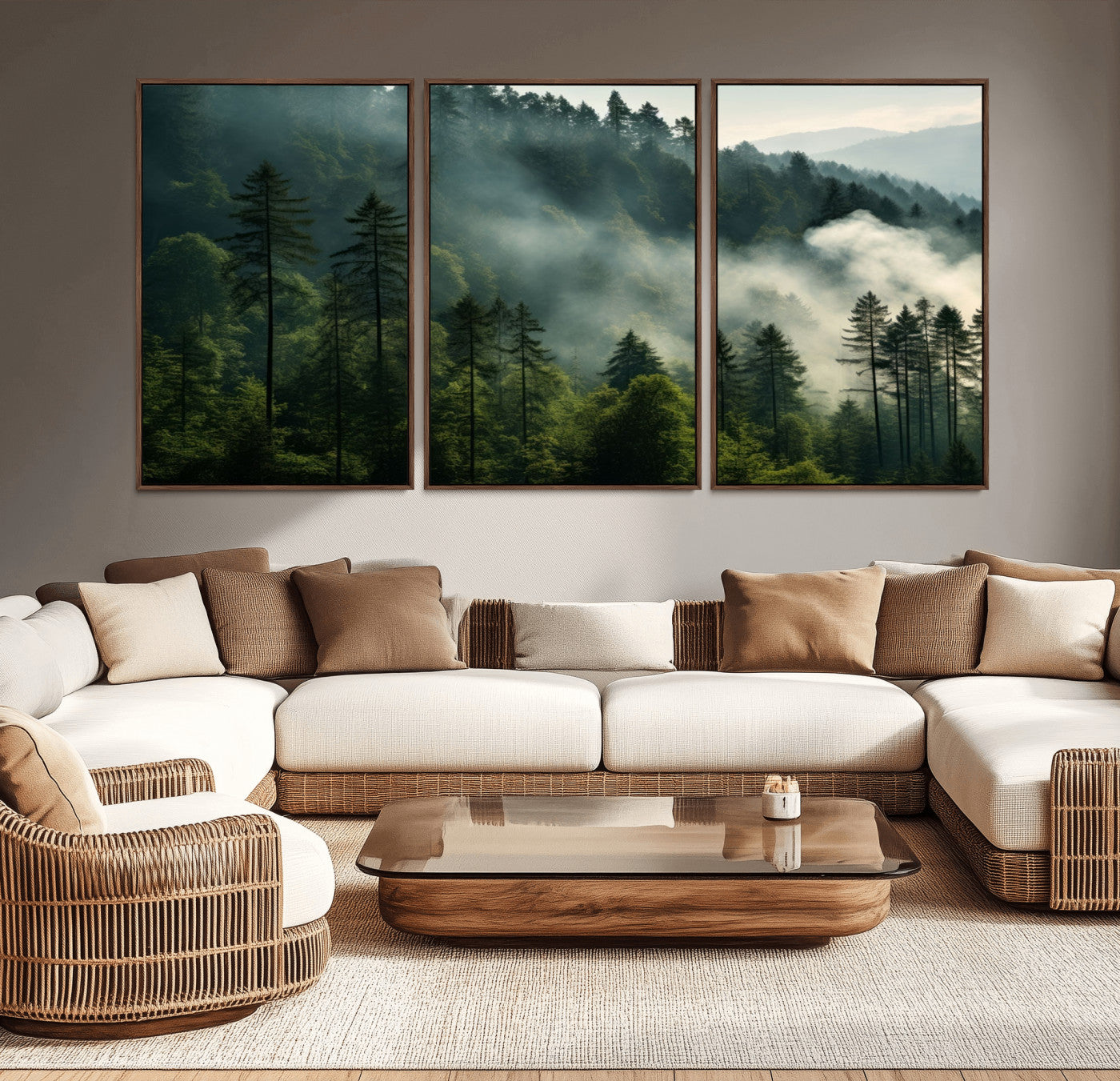 -Misty Forest Wall Art Premium Canvas Print a Foggy and Serene Atmosphere