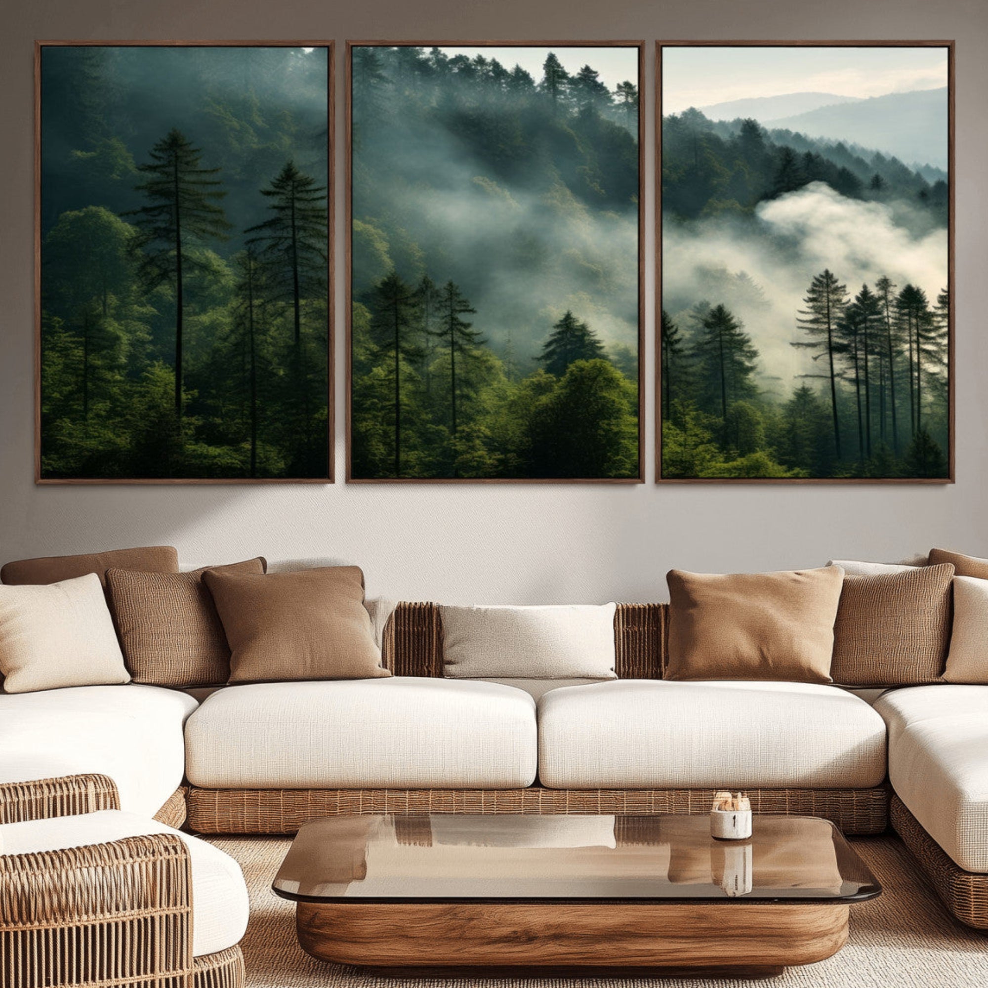 13518-MGV-CV-36X24-Misty Forest Wall Art Premium Canvas Print a Foggy and Serene Atmosphere