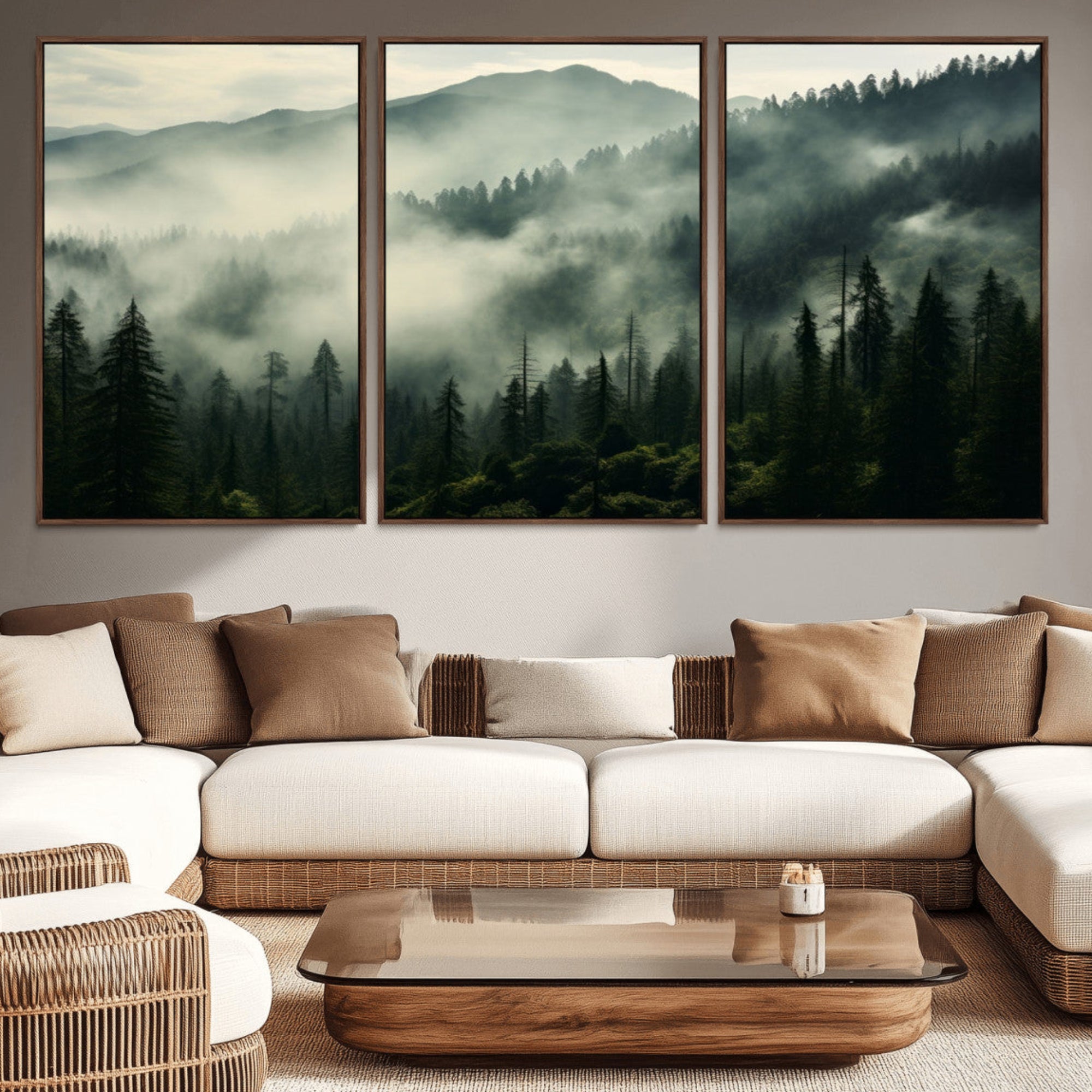 25295-MGV-CV-36X24-Captivating Misty Forest Wall Art Premium Canvas Print a Foggy and Serene Atmosphere