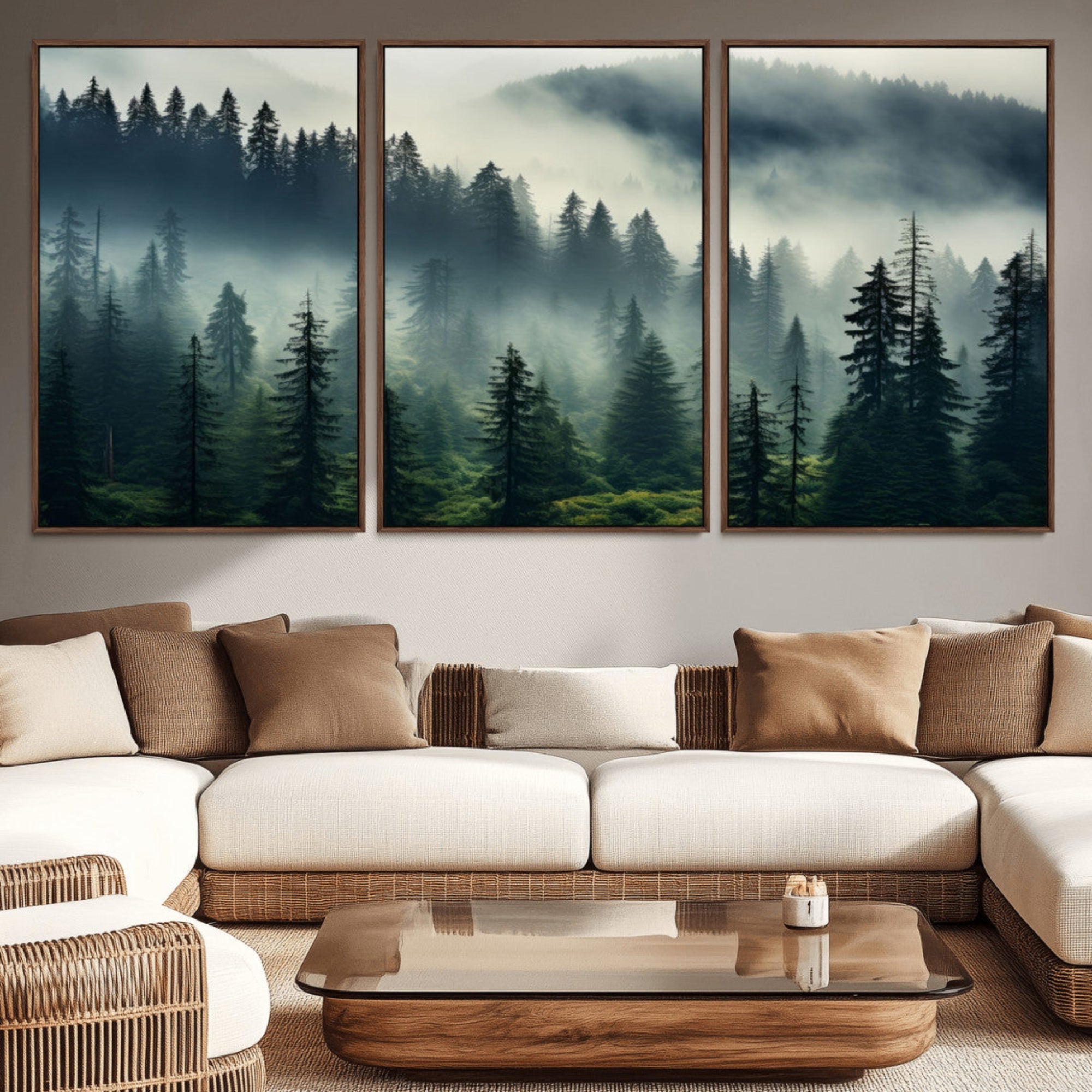 48606-MGV-CV-36X24-Captivating Misty Forest Wall Art Premium Canvas Print a Foggy and Serene Atmosphere