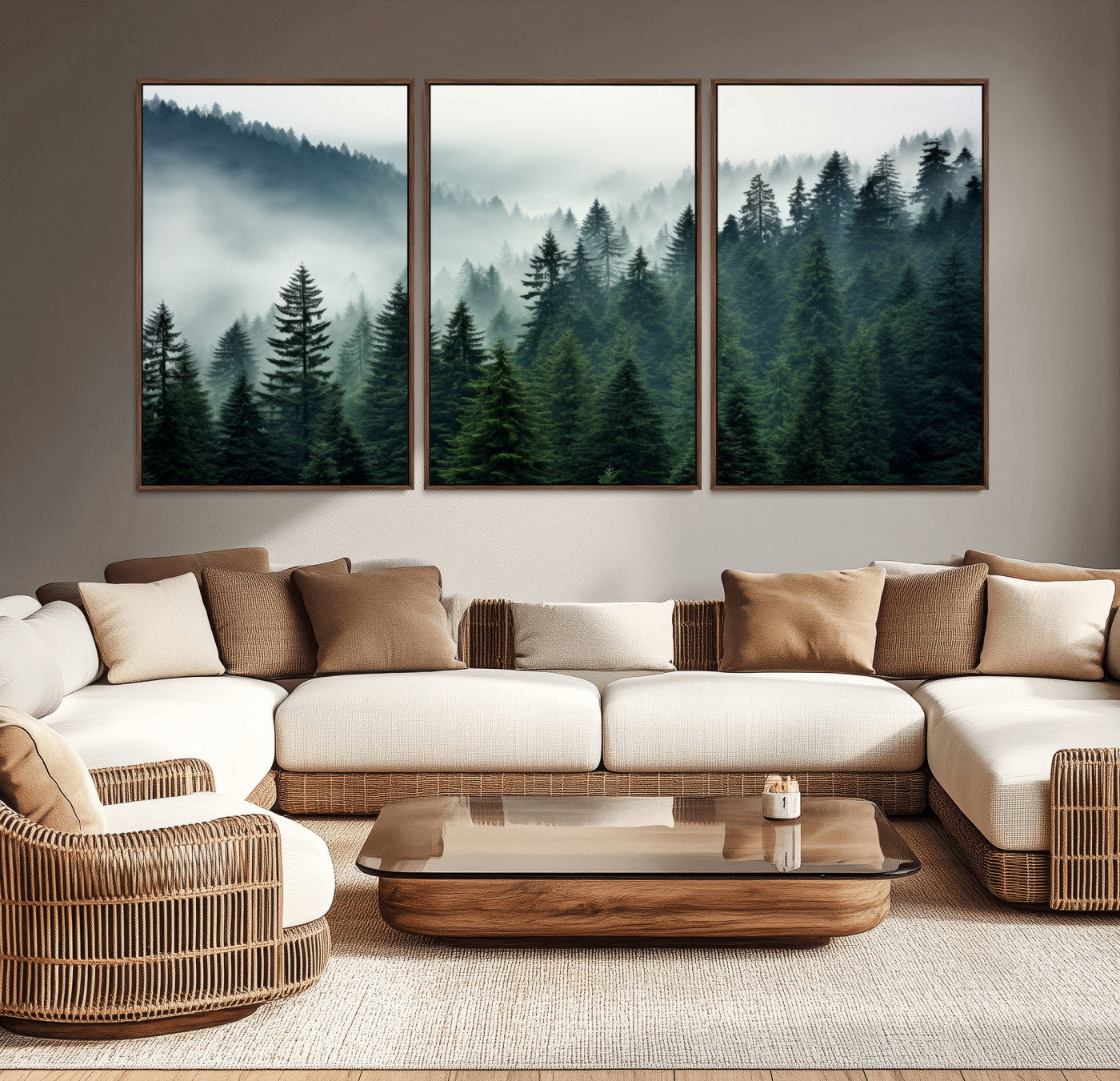 -Captivating Misty Forest Wall Art Premium Canvas Print, Foggy and Serene Atmosphere Canvas Print