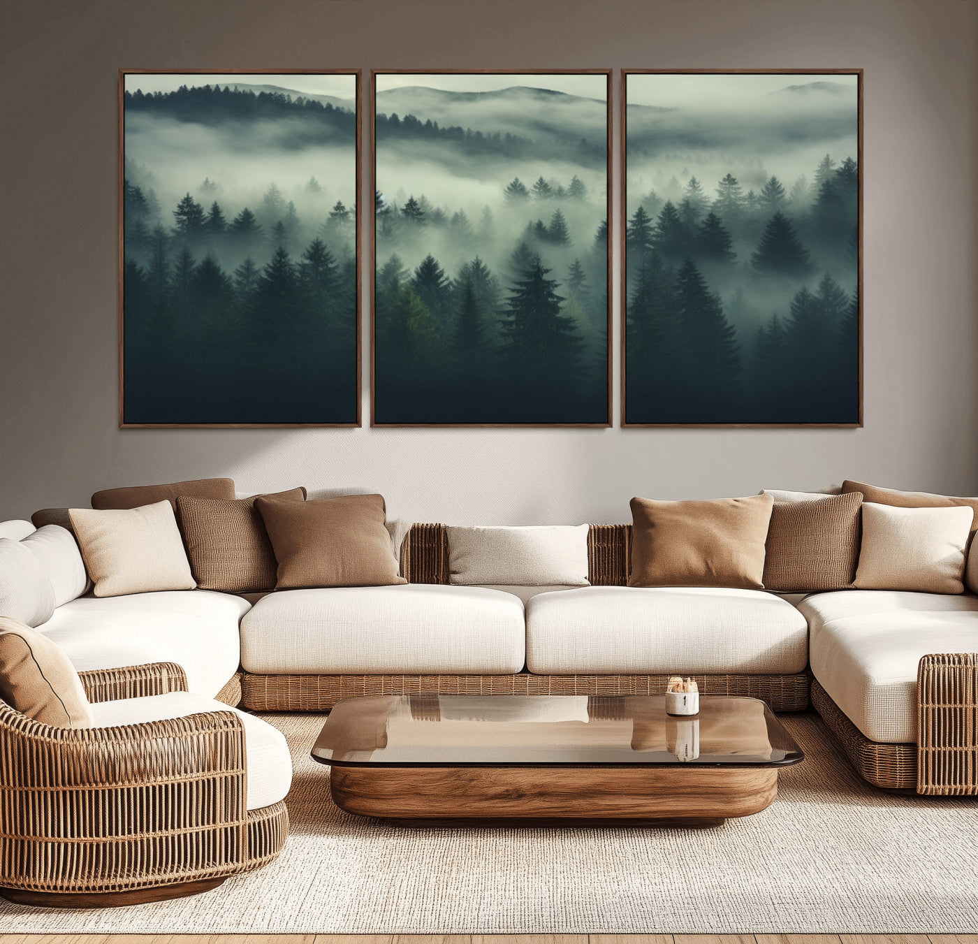 -Misty Forest Wall Art Premium Canvas Print a Foggy and Serene Atmosphere
