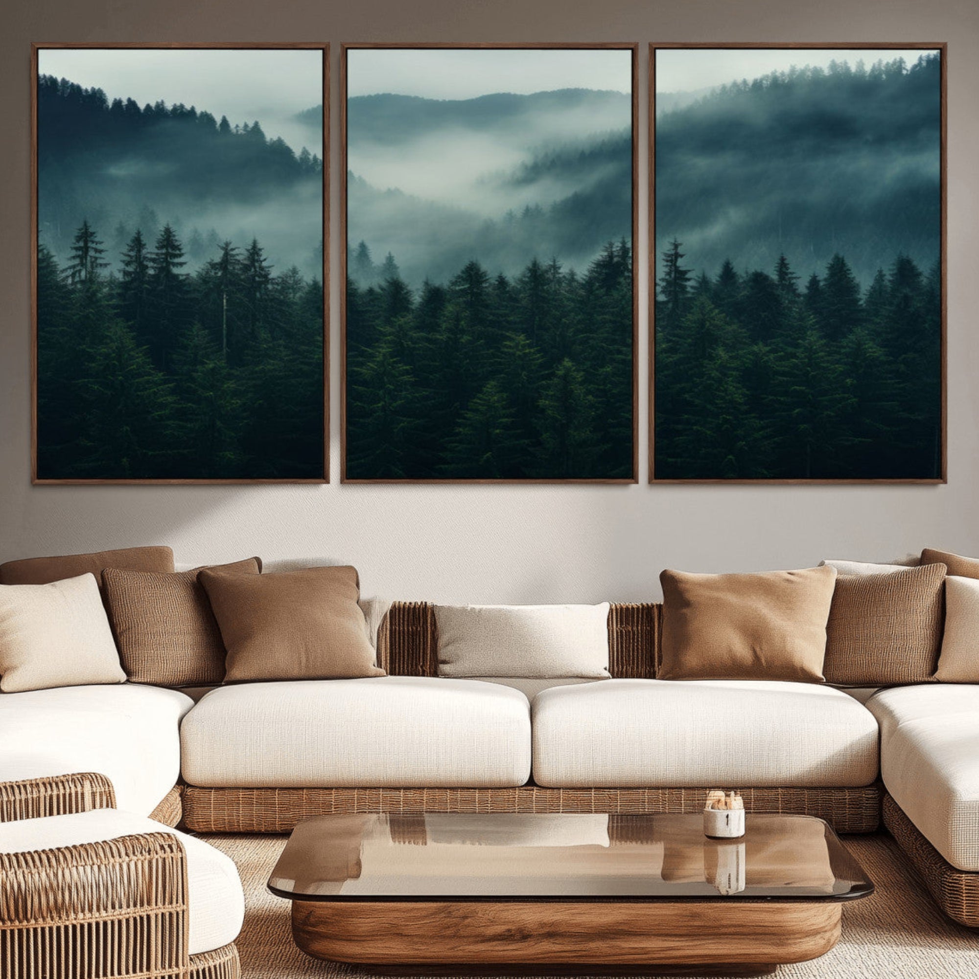 95647-MGV-CV-36X24-Captivating Misty Forest Wall Art Premium Canvas Print, Foggy and Serene Atmosphere Wall Art Canvas