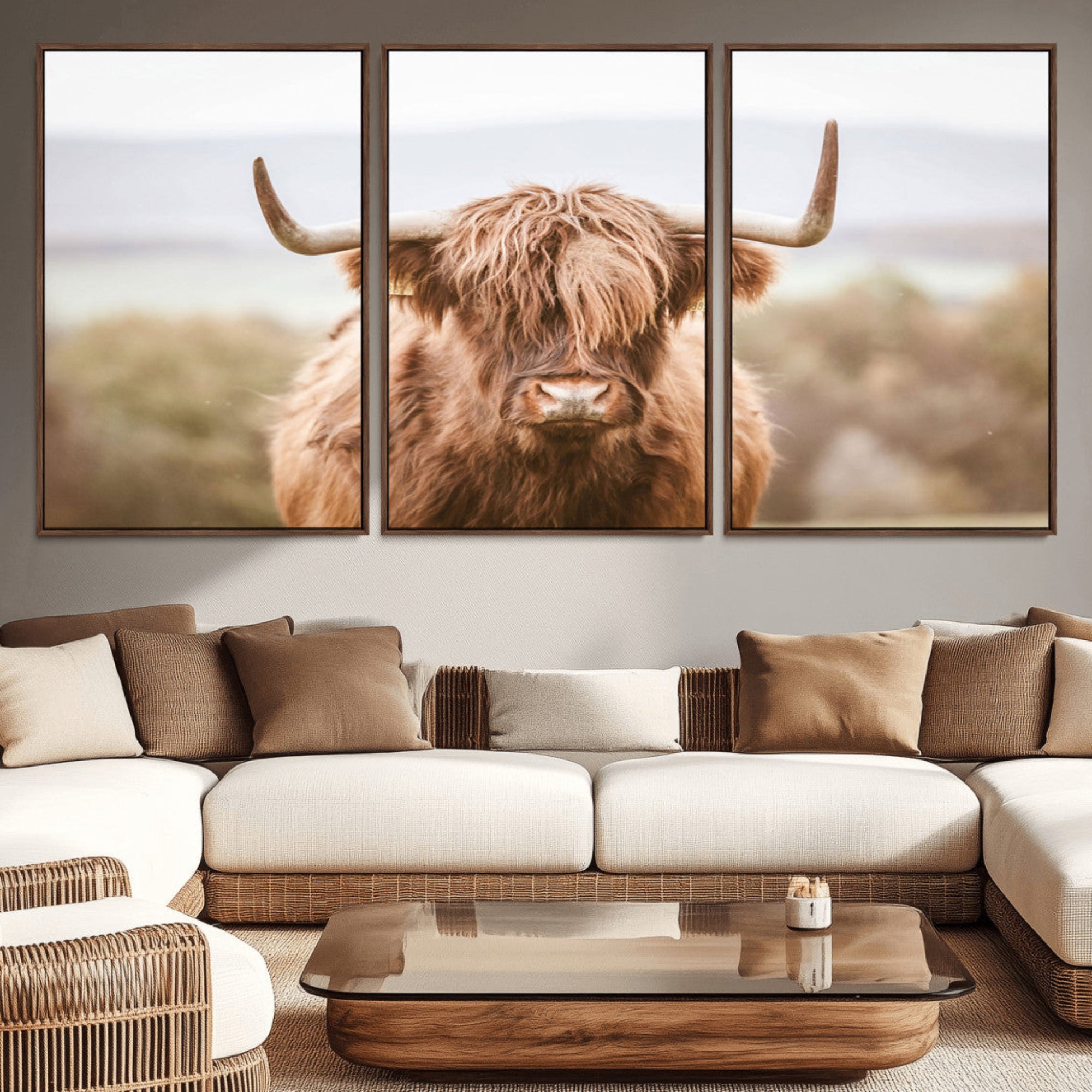 61584-MGV-CV-36X24-Scottish Serene Highland Cow Canvas Wall Art – Serene Highland Cow in Natural Pastel Tones – Ready