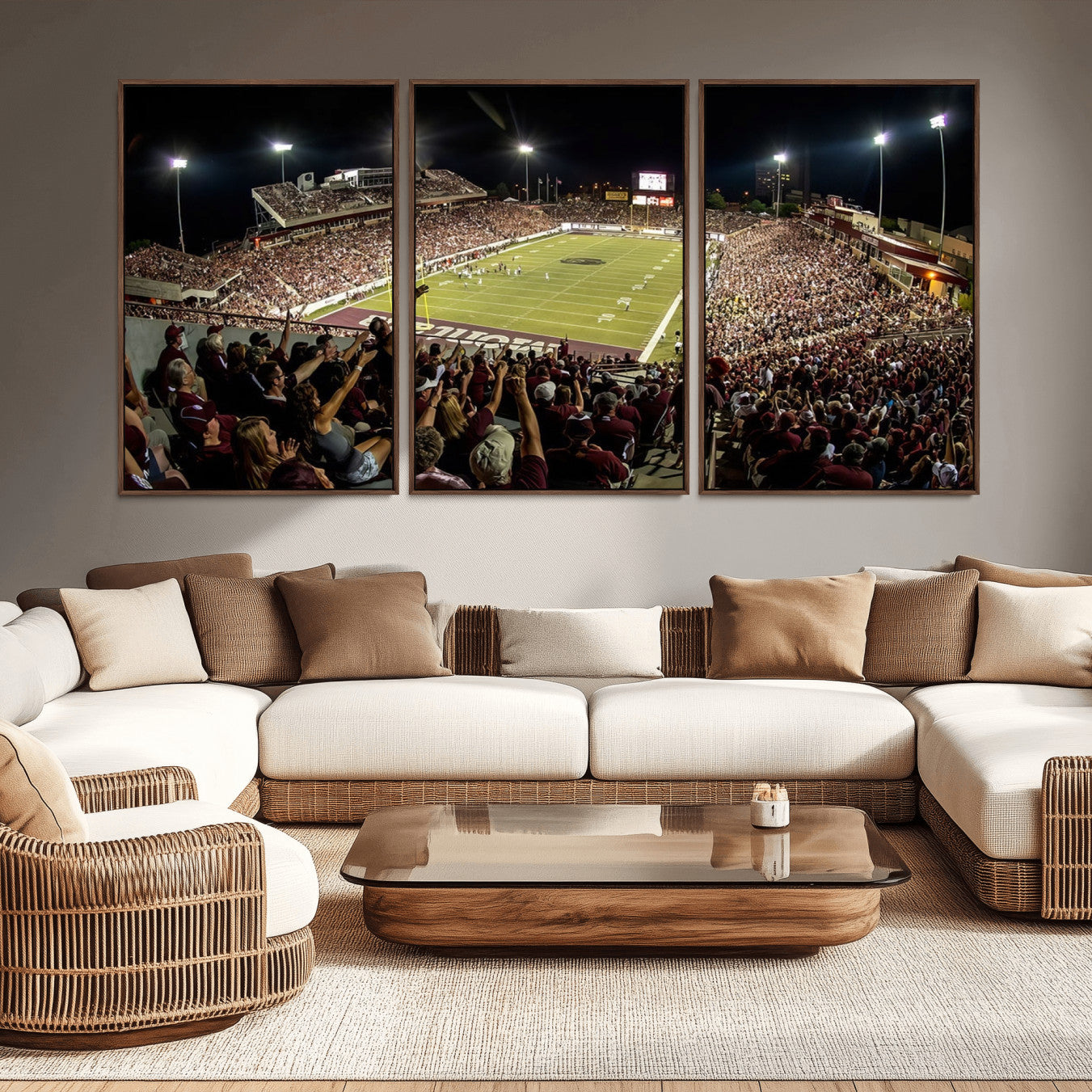 -Washington-Grizzly Stadium Canvas Wall Art – Exciting Game Night Atmosphere Captured in Panoramic