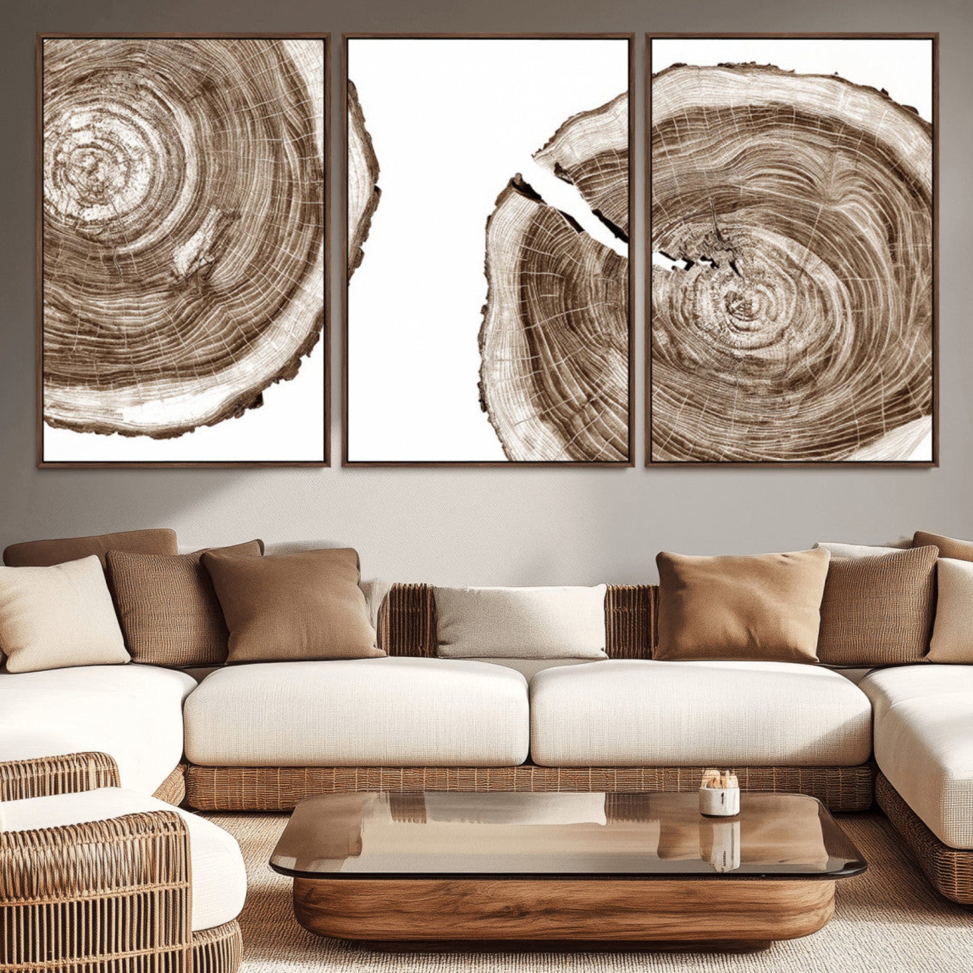 43743-MGV-CV-36X24-Wood Tree Ring Wall Art Canvas Prints, Tree Rings – Minimalist Black and White Wood Art | Triptych