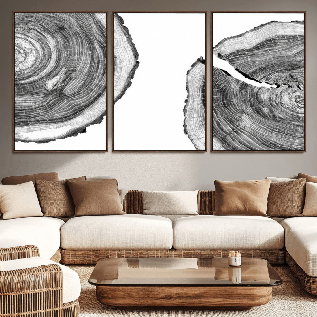 Abstract Large Tree Rings, Minimalist Black and White Wood Art