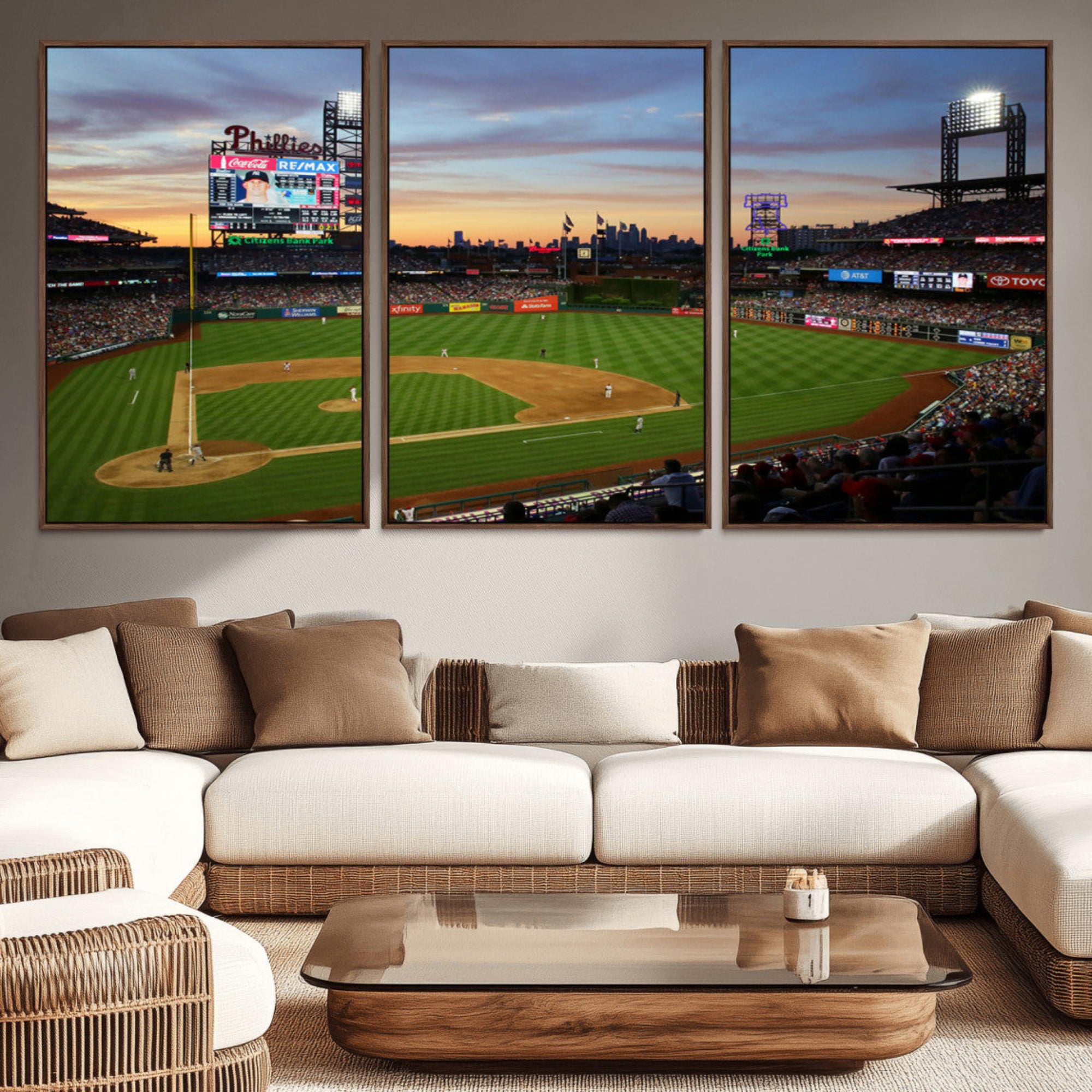 13778-MGV-CV-36X24-Citizens Bank Park Philadelphia Phillies Wall Art Canvas | 3-Panel Canvas Print of Phillies Stadium