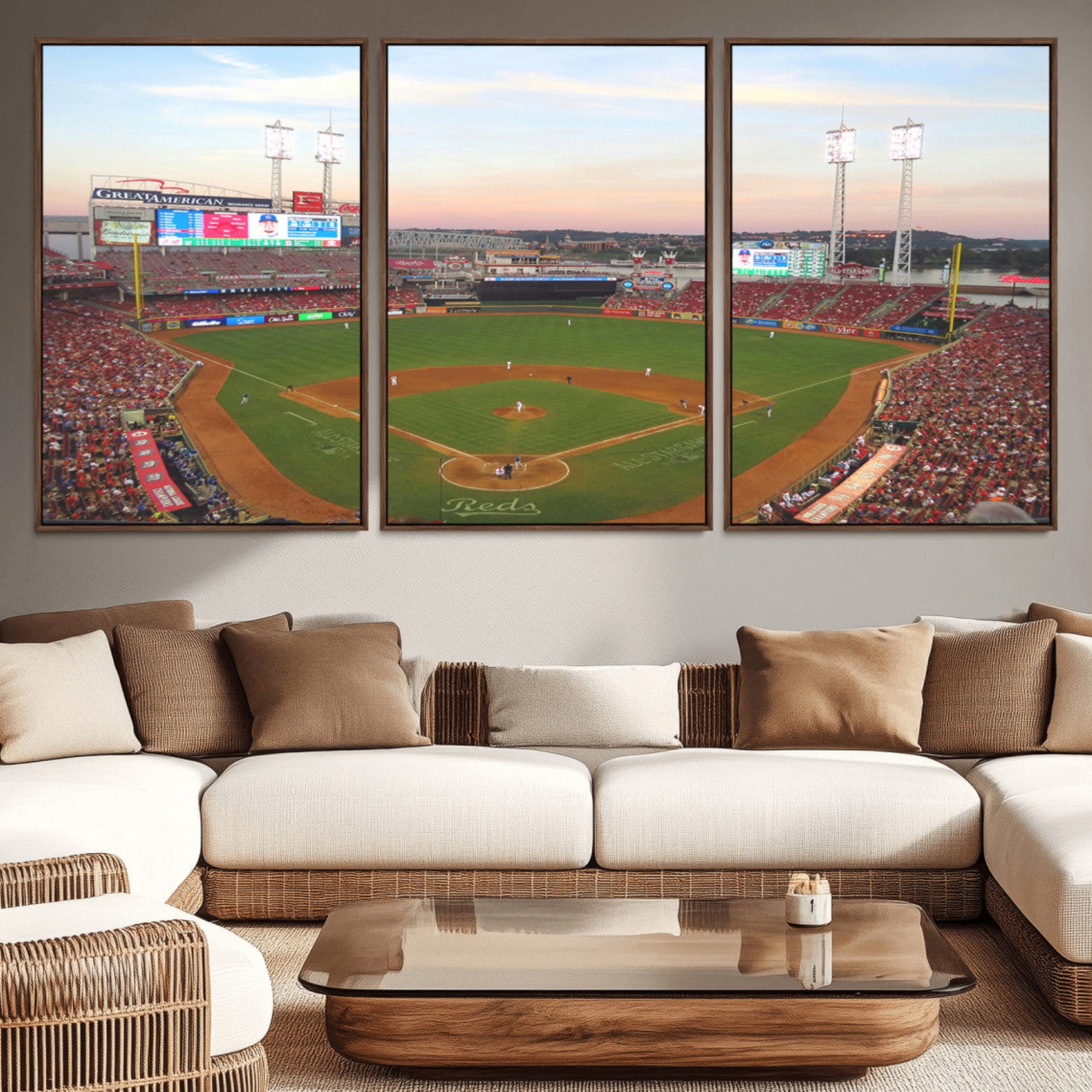 20257-MGV-CV-36X24-Cincinnati Reds Baseball Print Canvas- Cincinnati Great American Ball Park Stadium Wall Art Canvas
